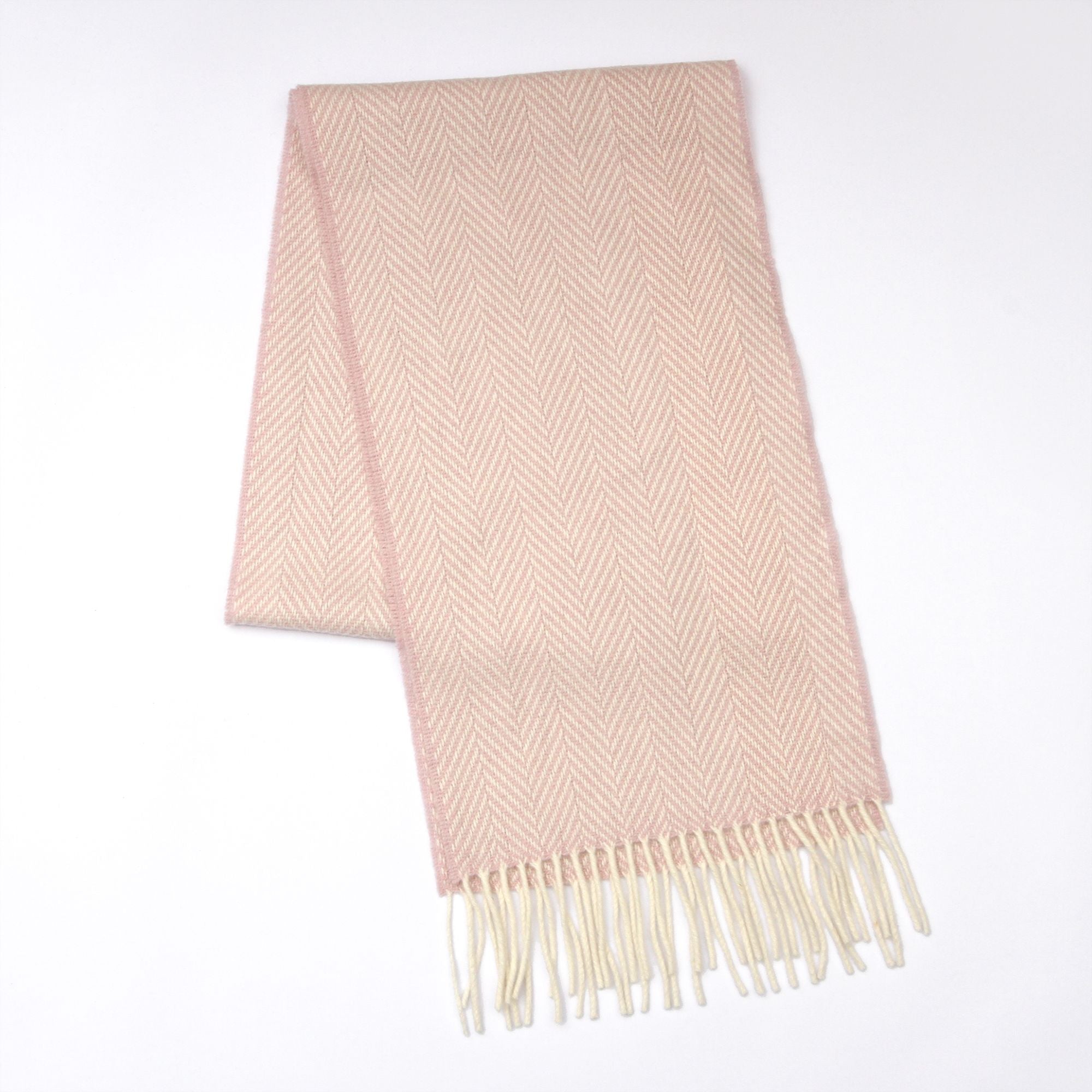 Soft Pink And White Cashmere Blend Herringbone Scarf