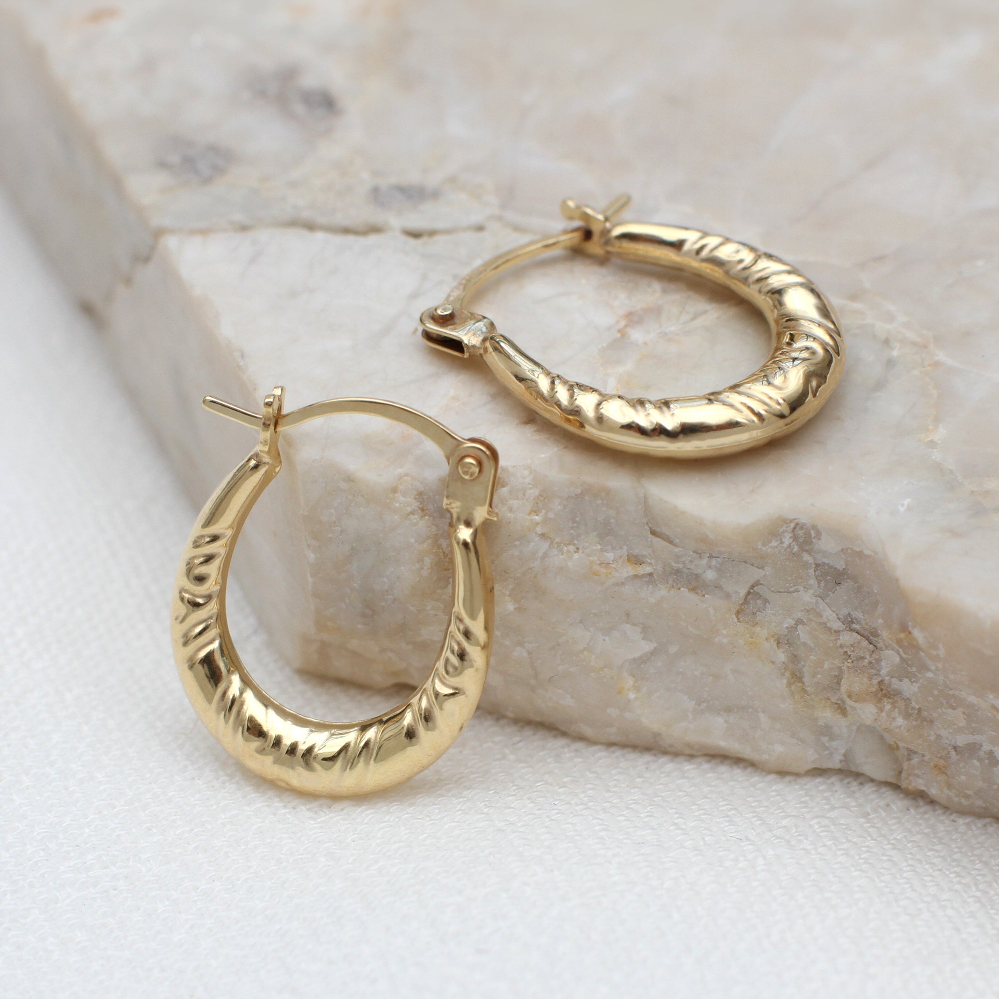 9ct Yellow Gold Patterned Creole Hoop Earrings