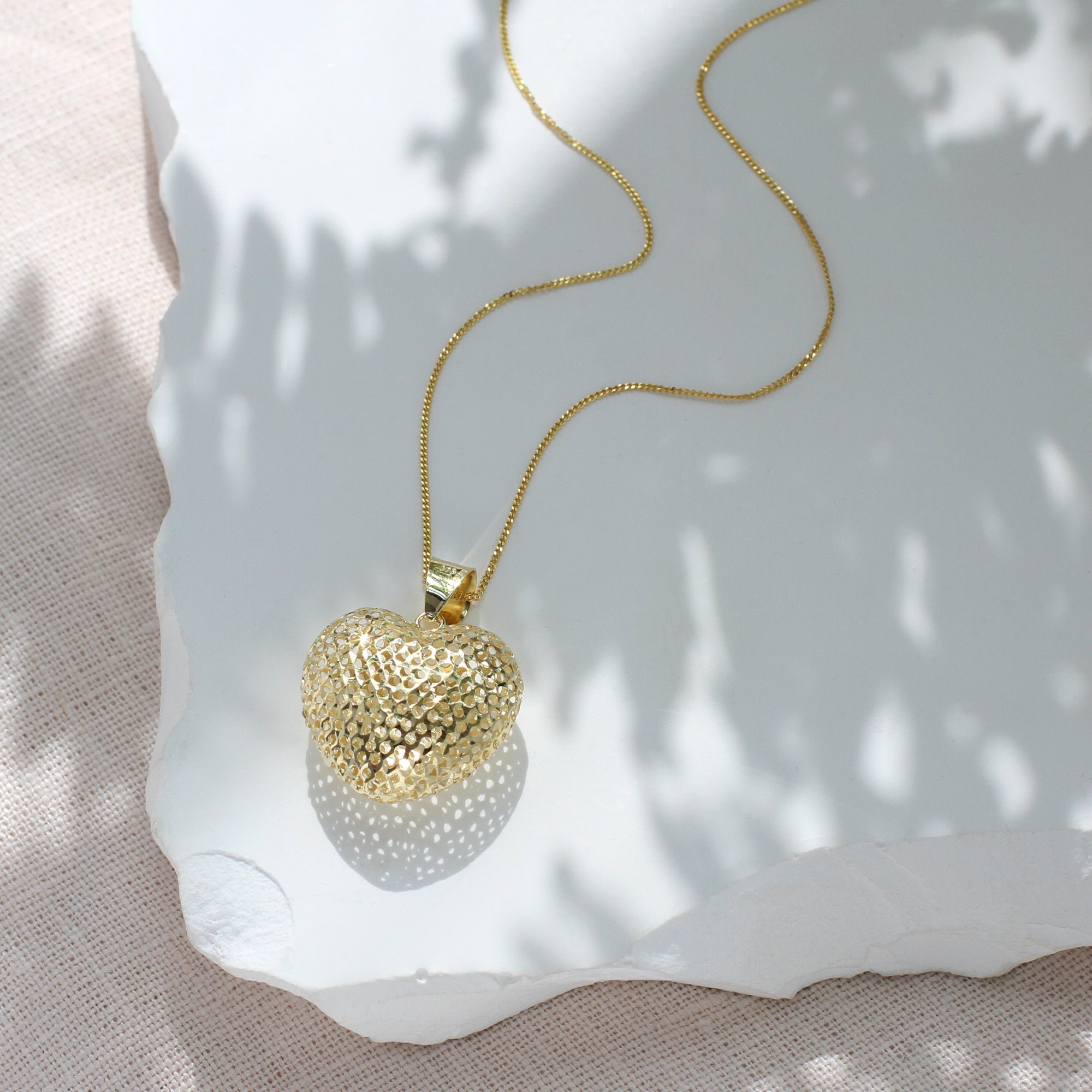 9ct Yellow Gold Puffed Heart Pendant Necklace – Hurley Burley
