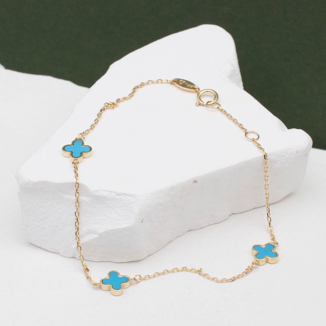 9ct Yellow Gold Turquoise Clover Bracelet