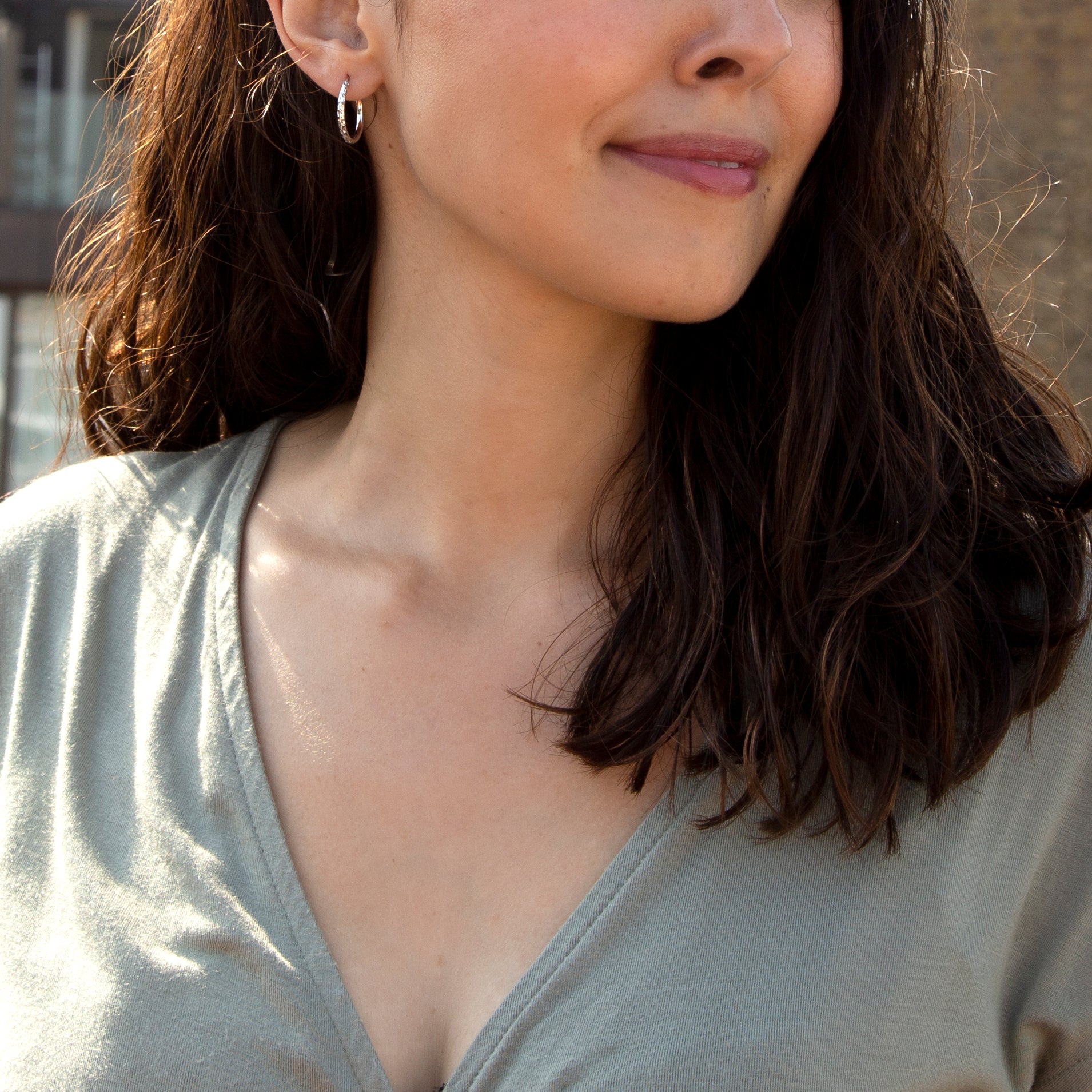 9ct White Gold Diamond Cut Hoop Earrings