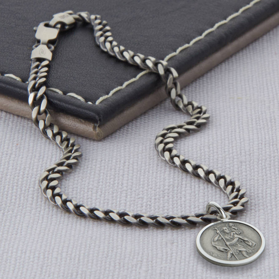 Sterling Silver St Christopher Curb Chain Bracelet