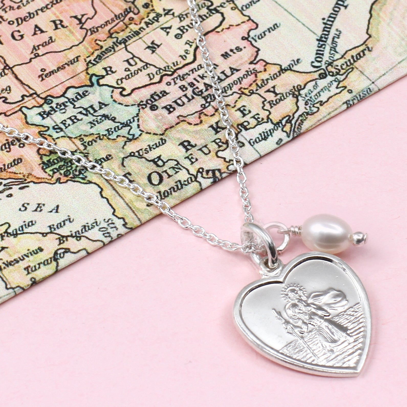 Personalised Silver St Christopher Heart Charm Necklace