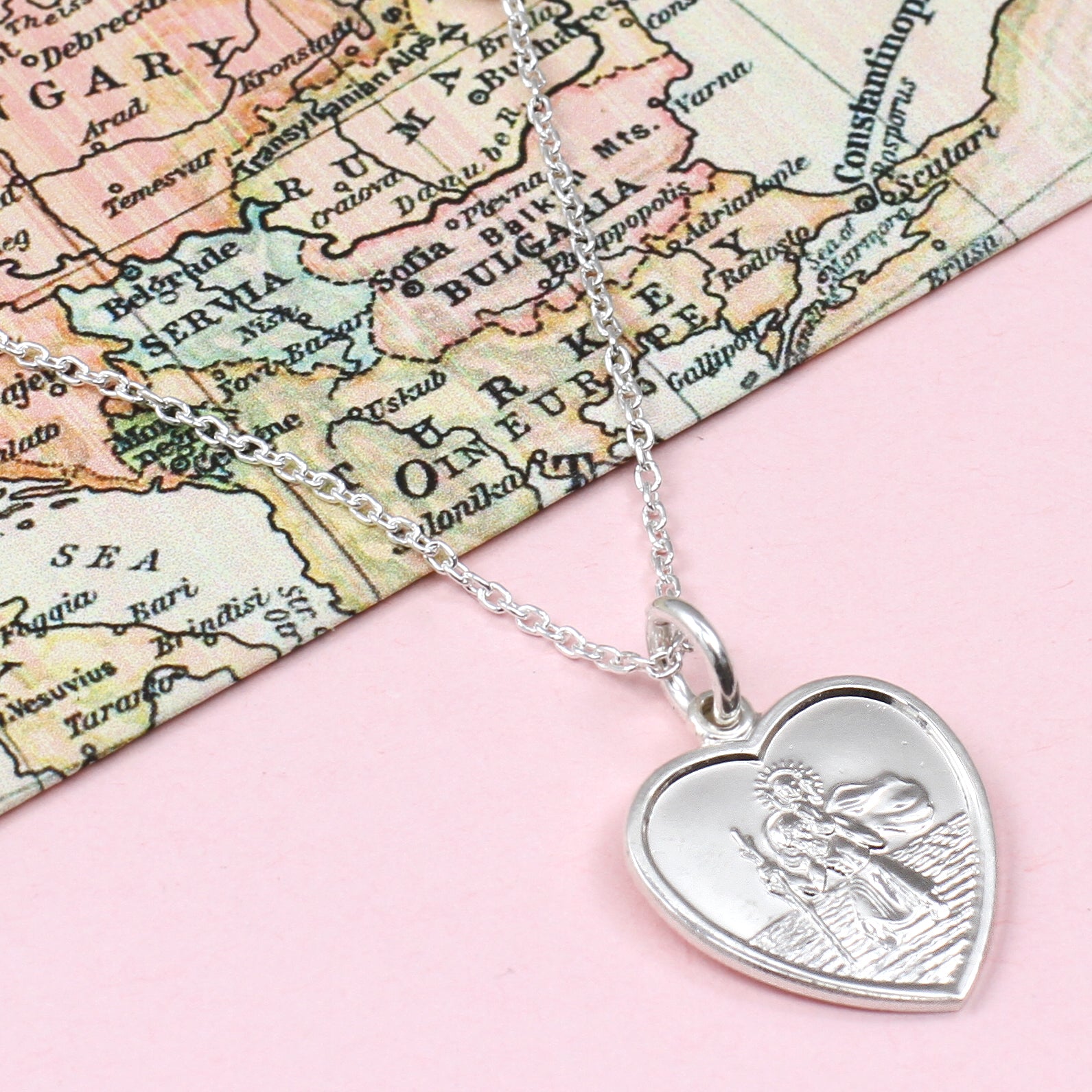 【HURLEY BURLEY】ST CHRISTOPHER DOUBLE HEART CHARM NECKLACE Hurley Burley London Girl's Personalised Gold Plated St