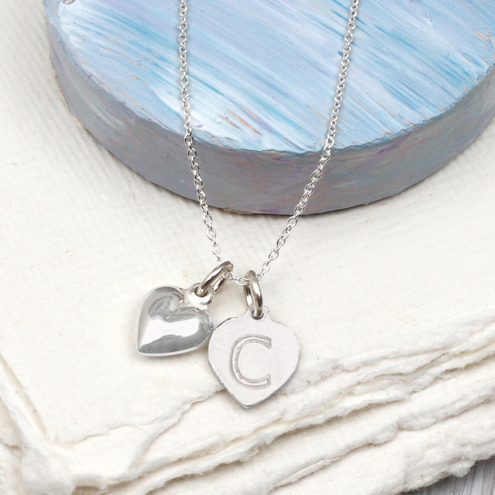 Silver St Christopher & Puffed Heart Charm Necklace