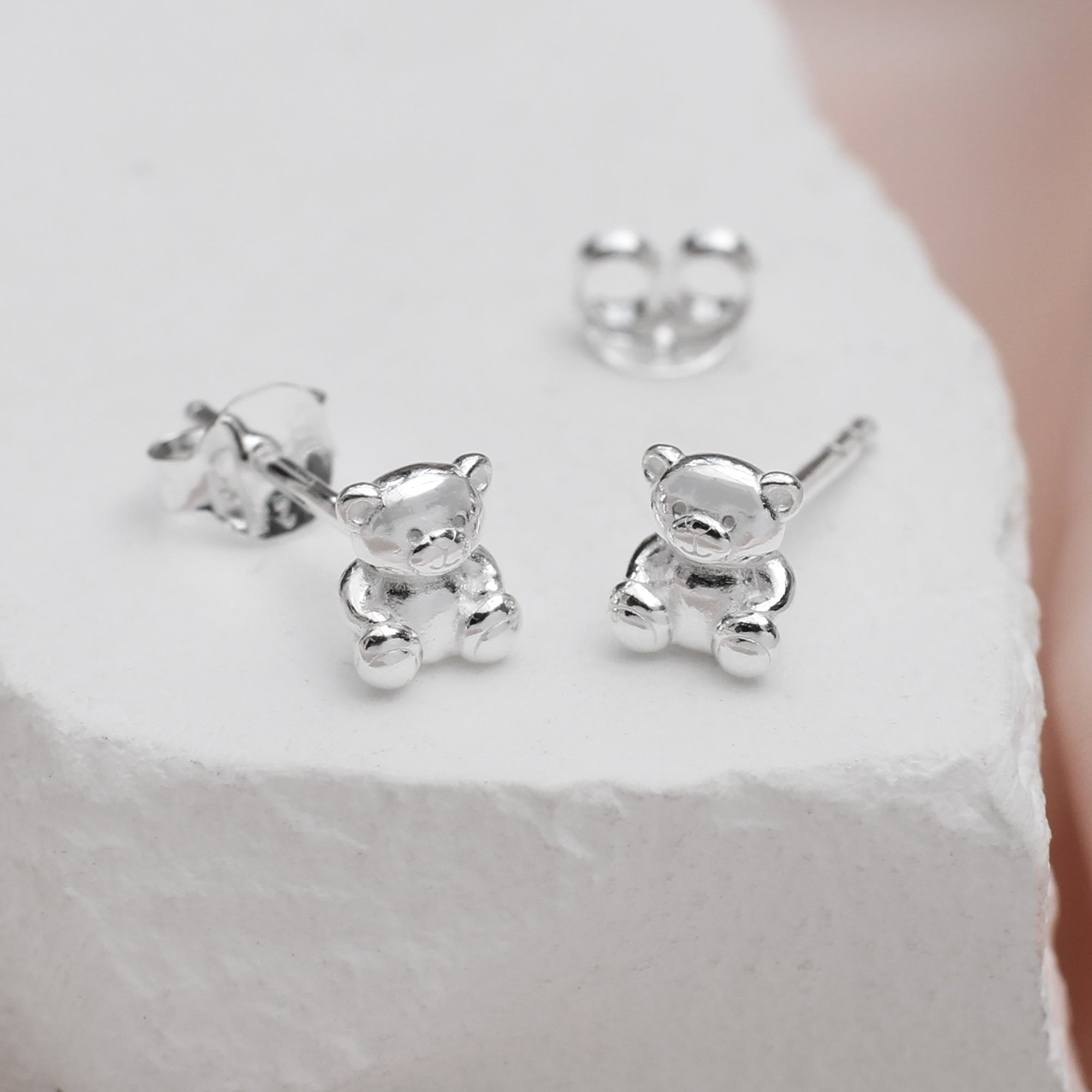 Sterling Silver Teddy Bear Stud Earrings