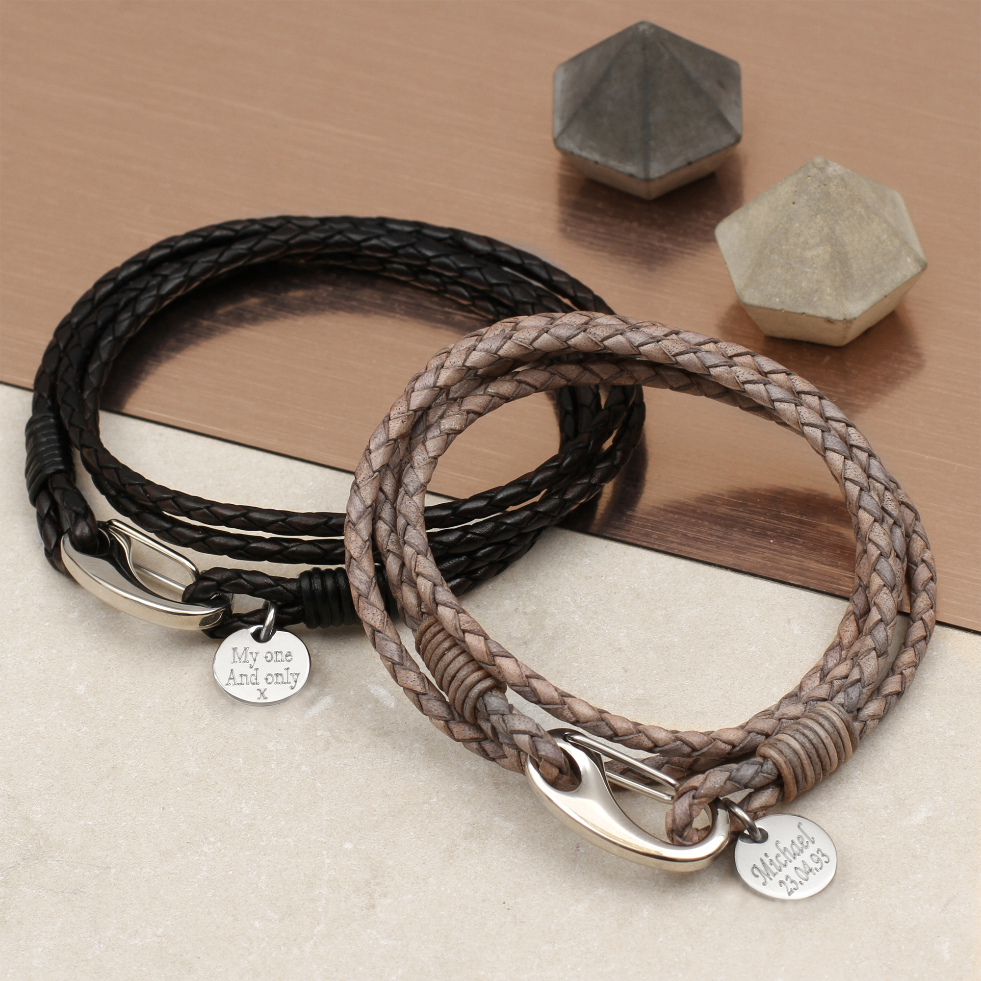Men's Personalised Leather Triple Wrap Bracelet