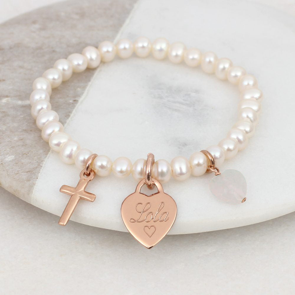 Girl's Personalised Rose Gold Plated Christening Bracelet