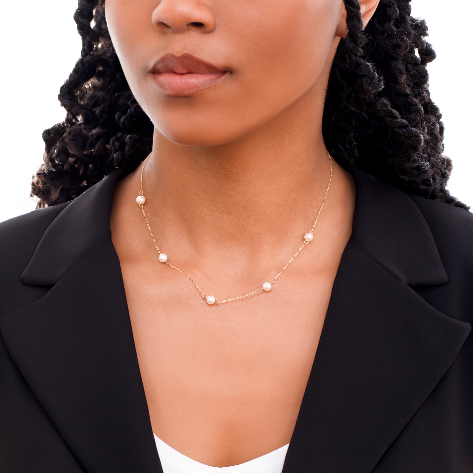 9ct Yellow Gold Pearl Station Necklace