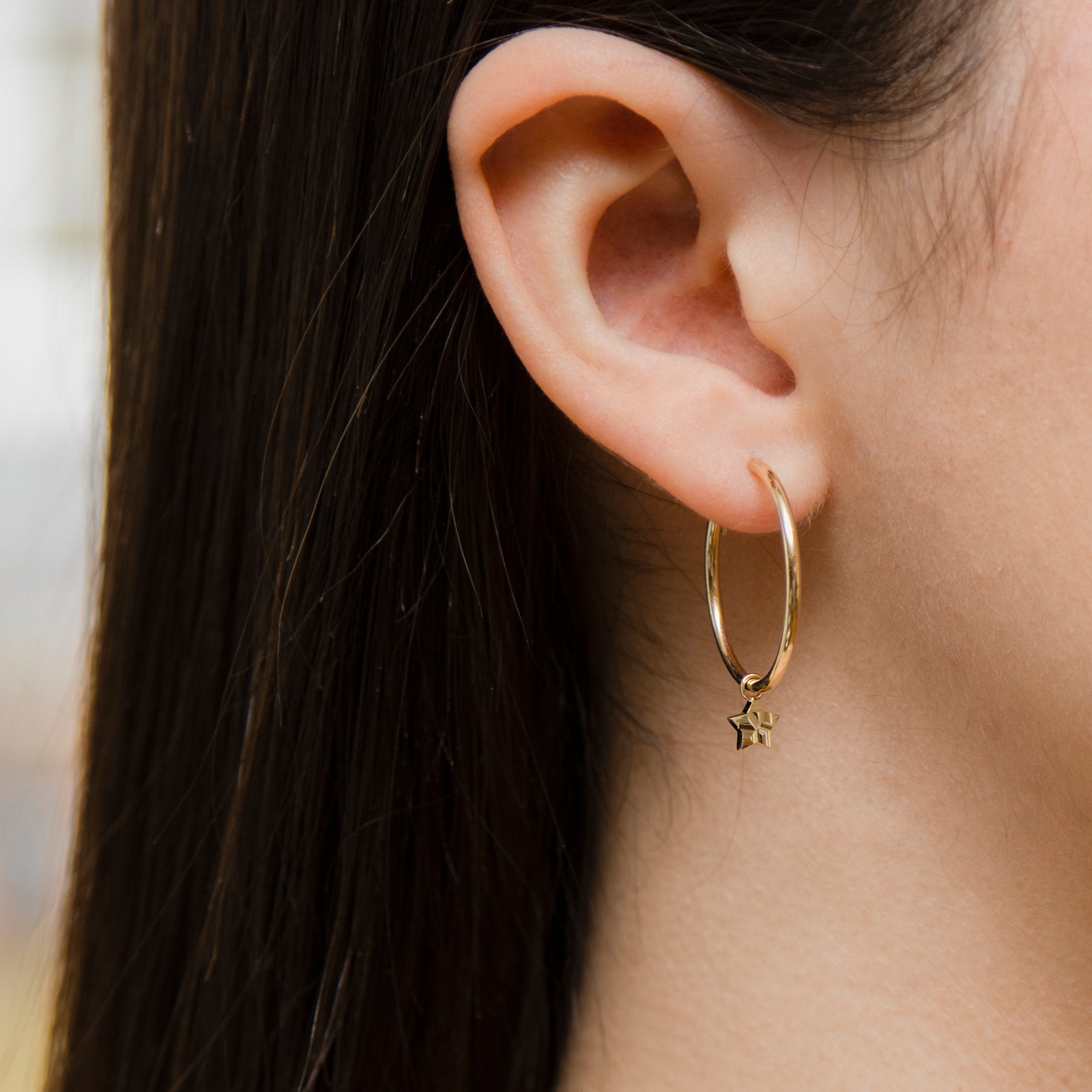 9ct Yellow Gold Star Drop Hoop Earrings