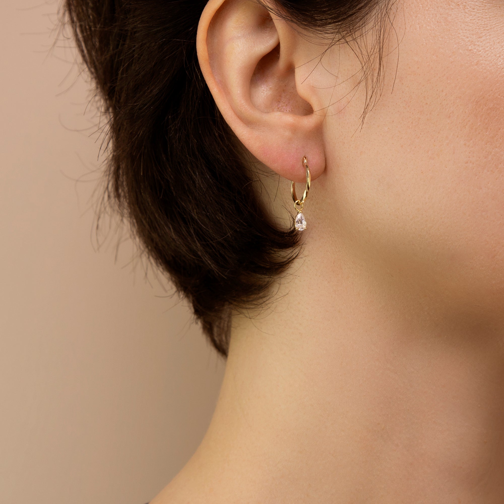 9ct Yellow Gold Diamond Cut Pear Cz Creole Hoop Earrings