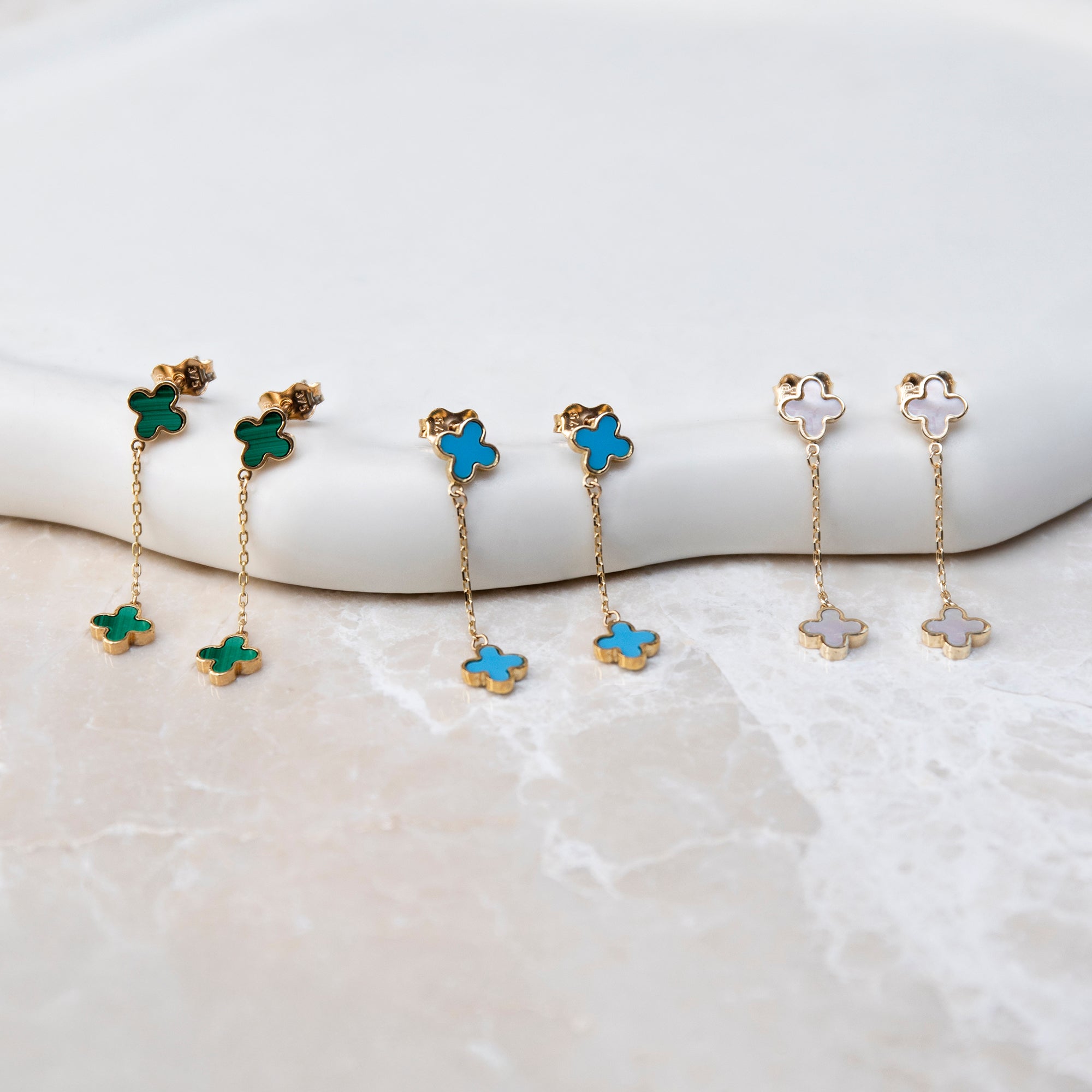 9ct Yellow Gold Mother Of Pearl Petals Drop Earrings