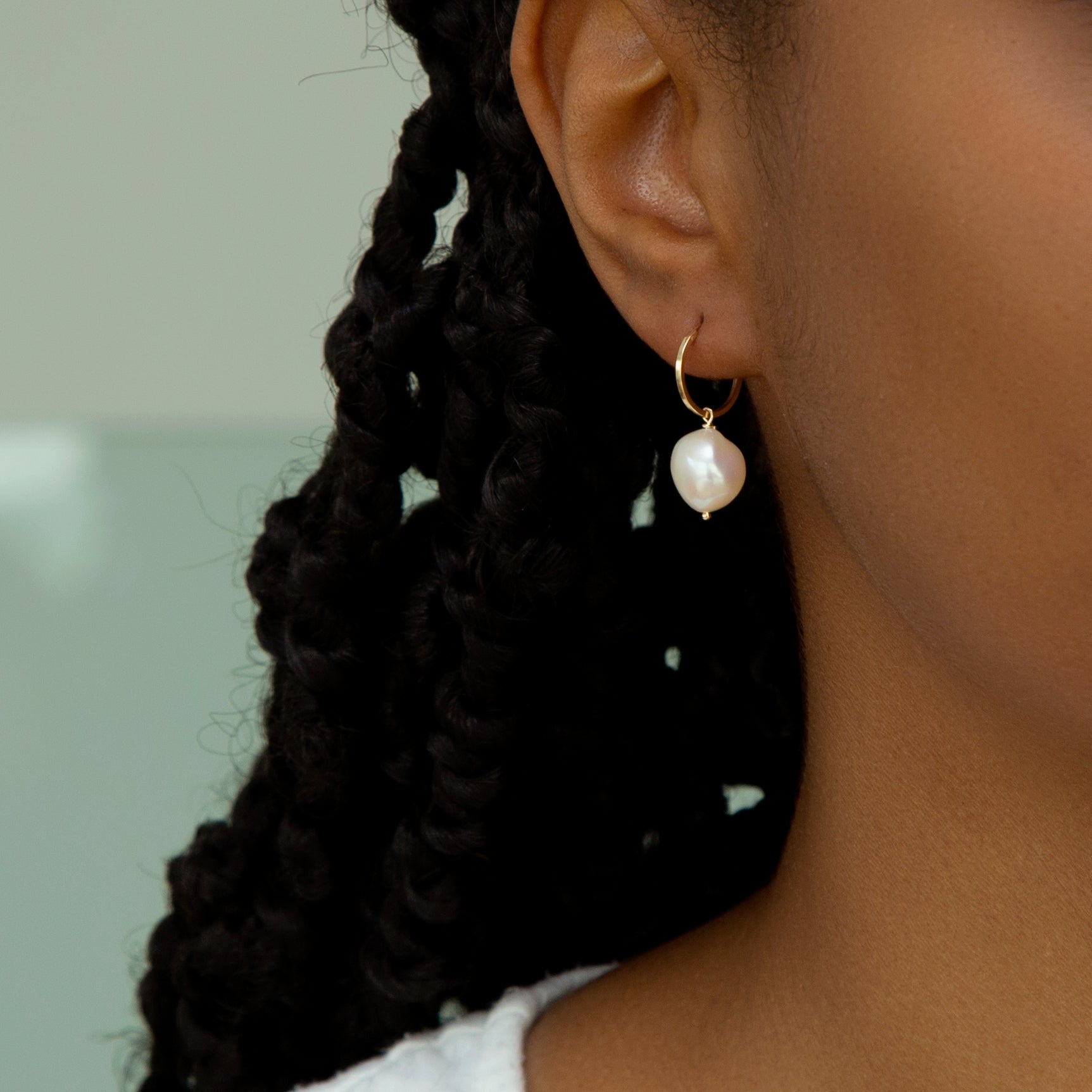9ct Yellow Gold Baroque Pearl Hoop Earrings