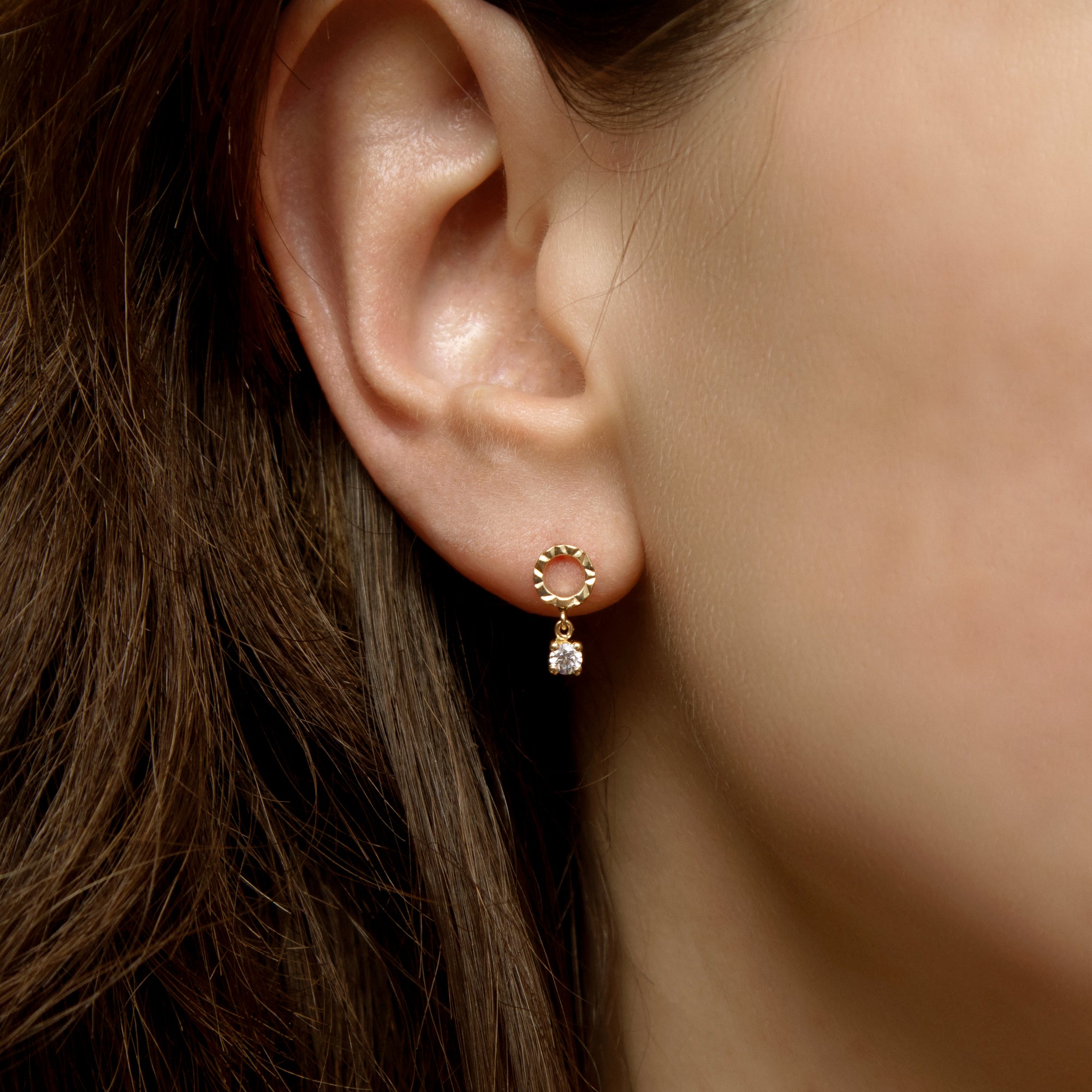 9ct Yellow Gold Diamond Cut Cz Circle Drop Stud Earrings