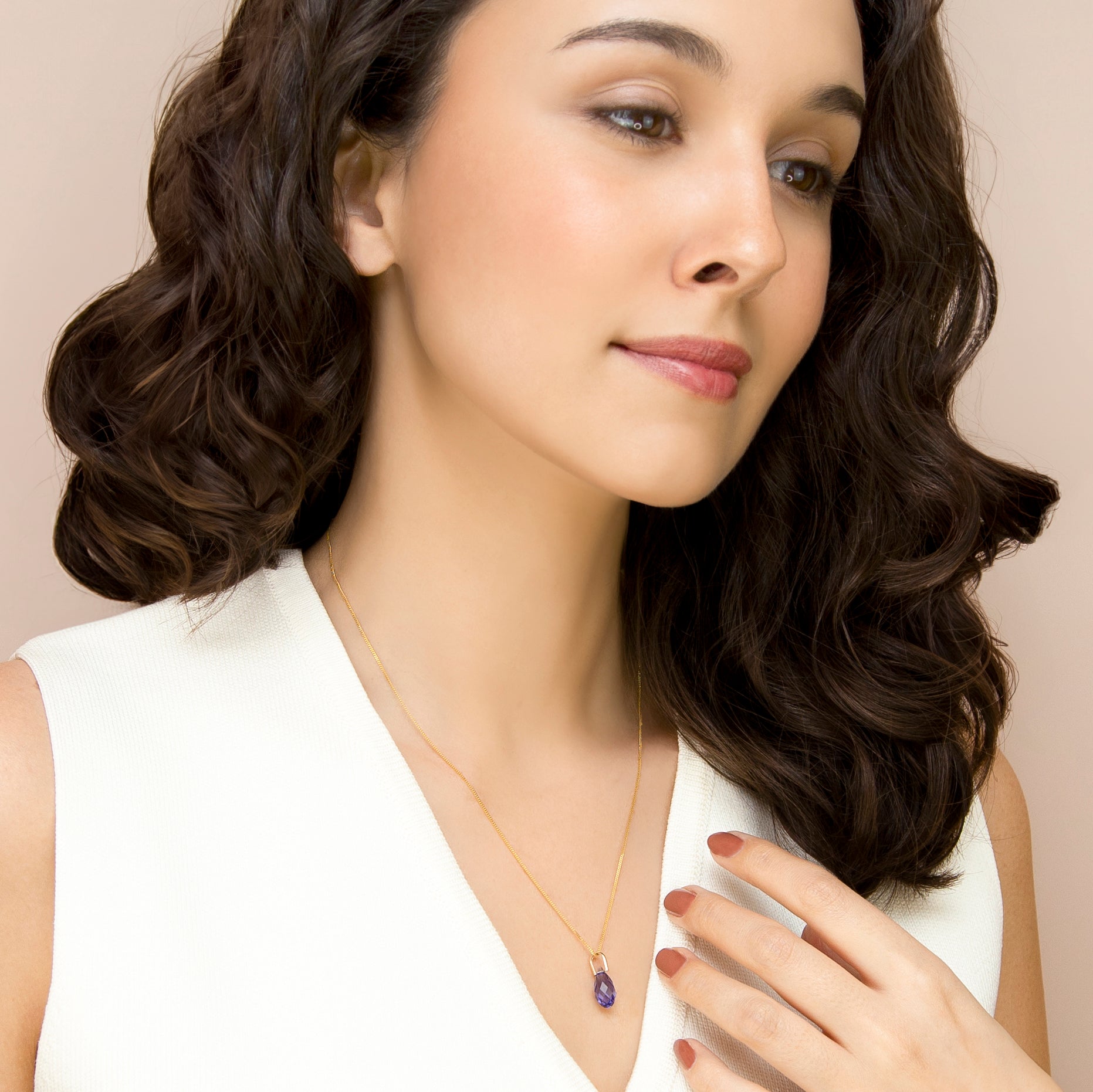 9ct Yellow Gold Purple Swarovski Crystal Teardrop Necklace
