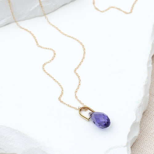 9ct Yellow Gold Purple Swarovski Crystal Teardrop Necklace