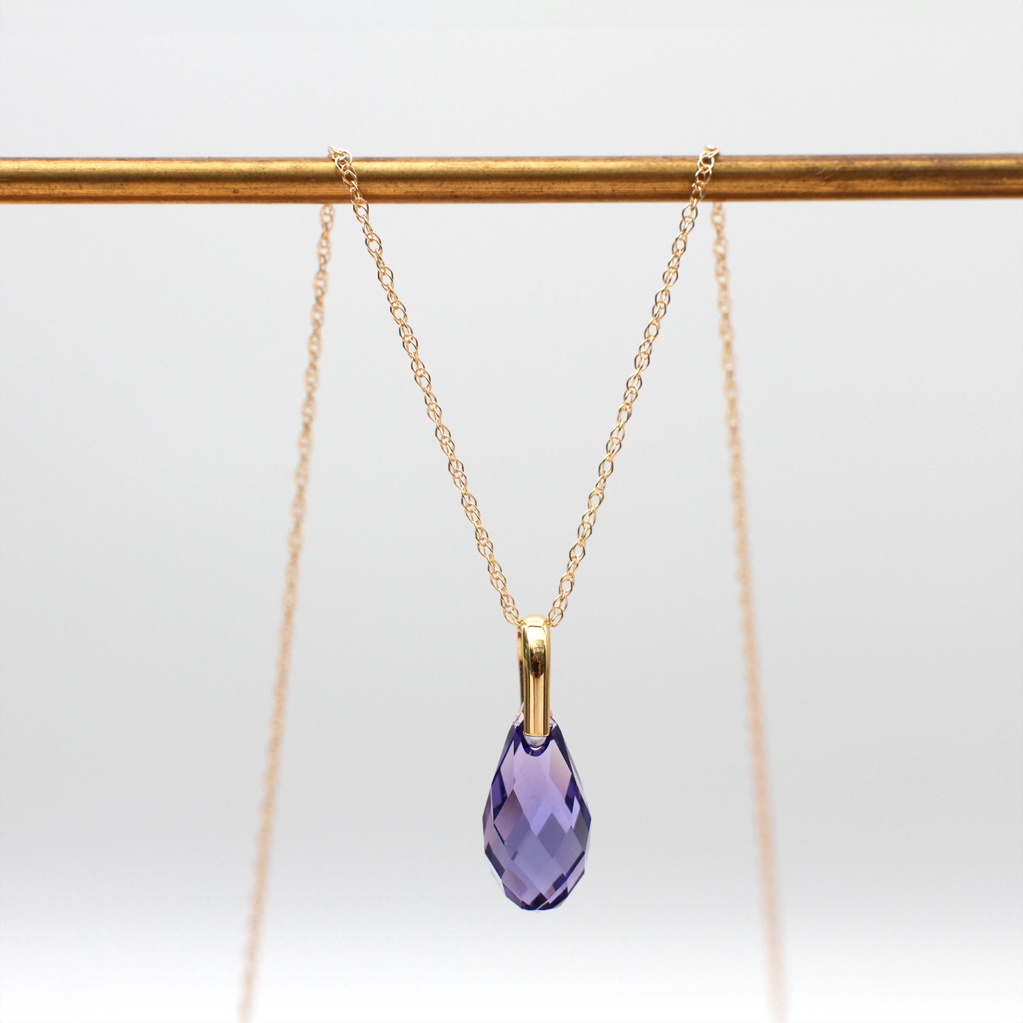 9ct Yellow Gold Purple Swarovski Crystal Teardrop Necklace