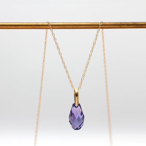 9ct Yellow Gold Purple Swarovski Crystal Teardrop Necklace