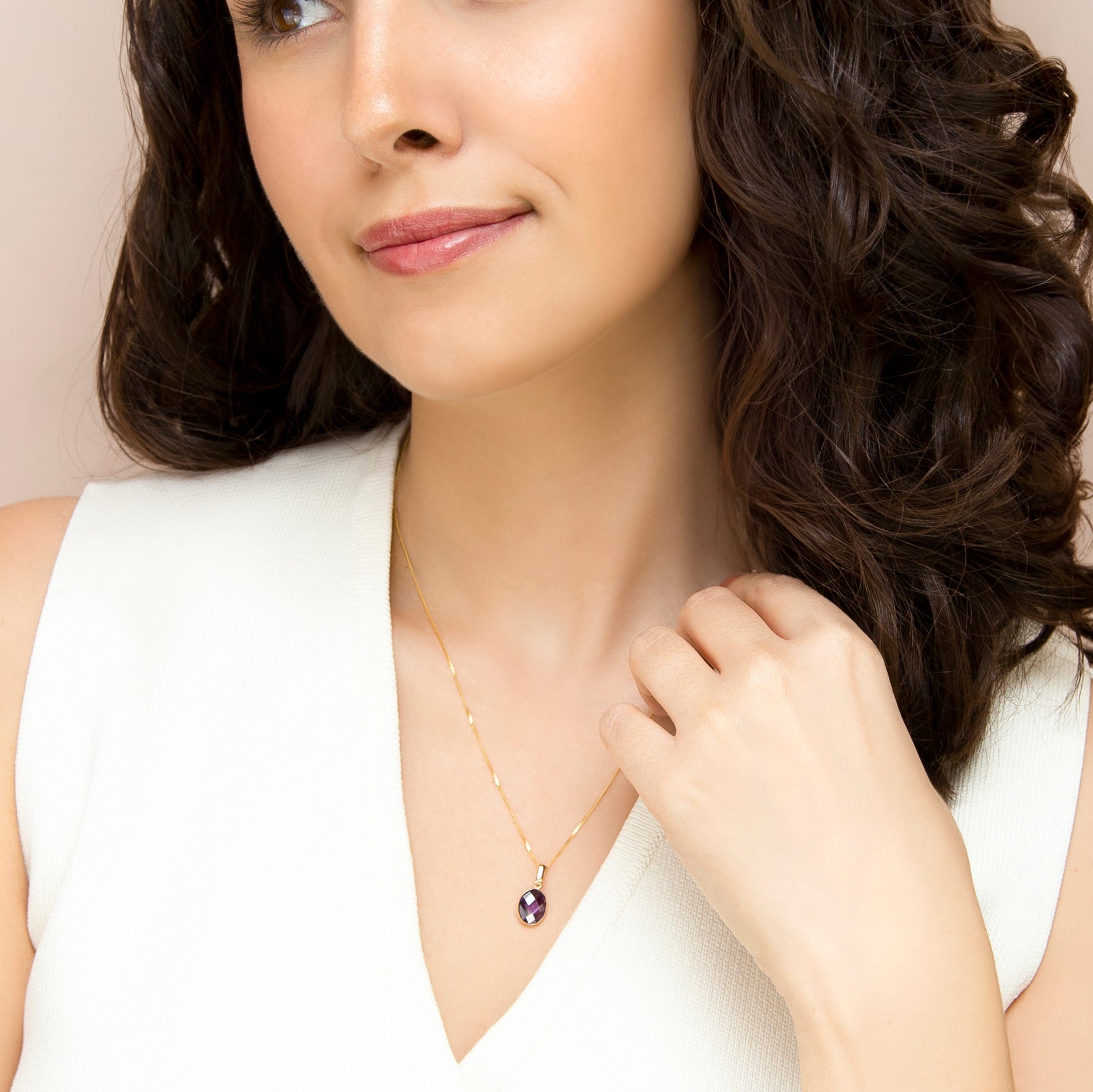 9ct Yellow Gold Purple Swarovski Oval Drop Necklace