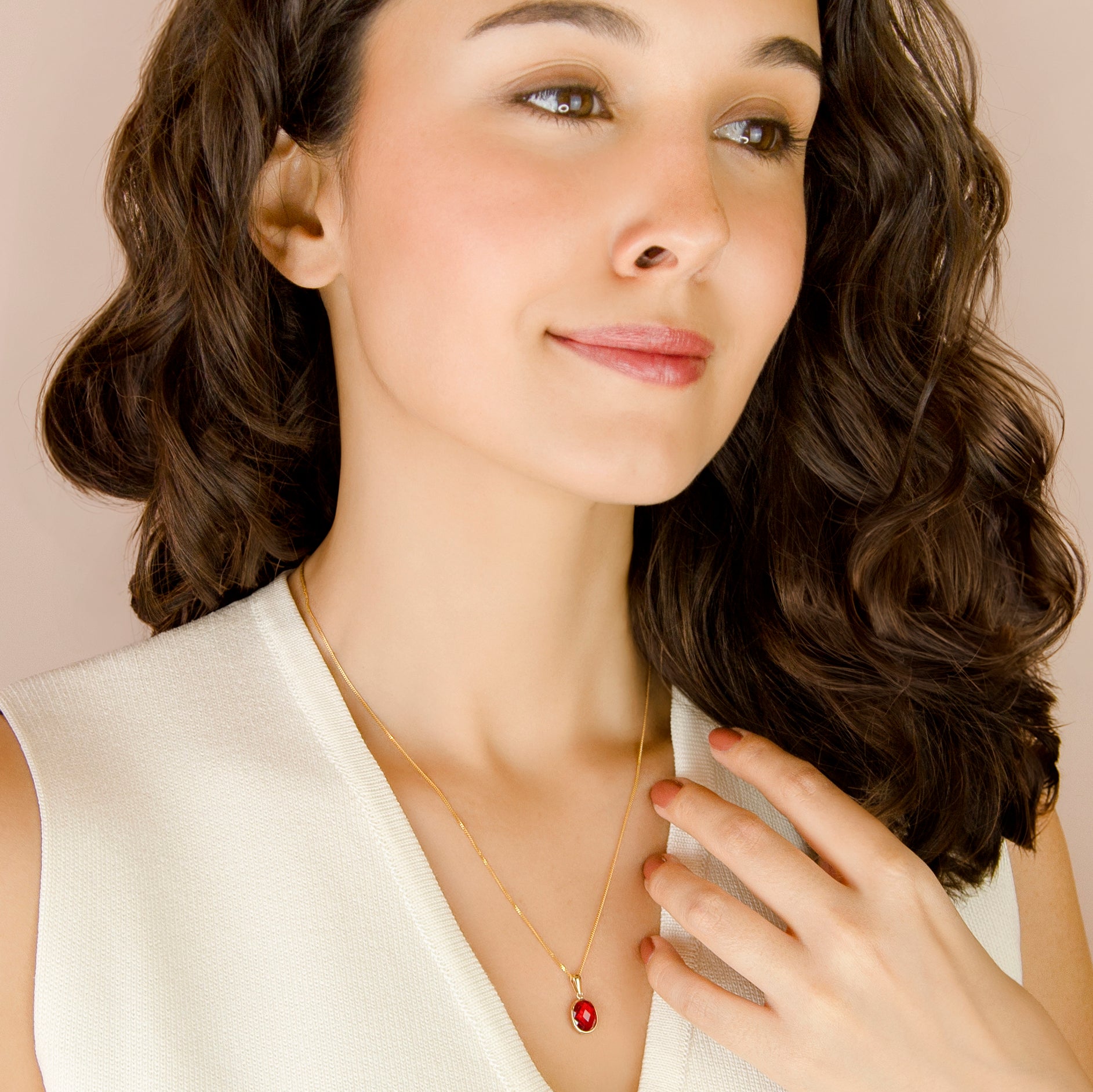 9ct Yellow Gold Red Swarovski Oval Drop Necklace