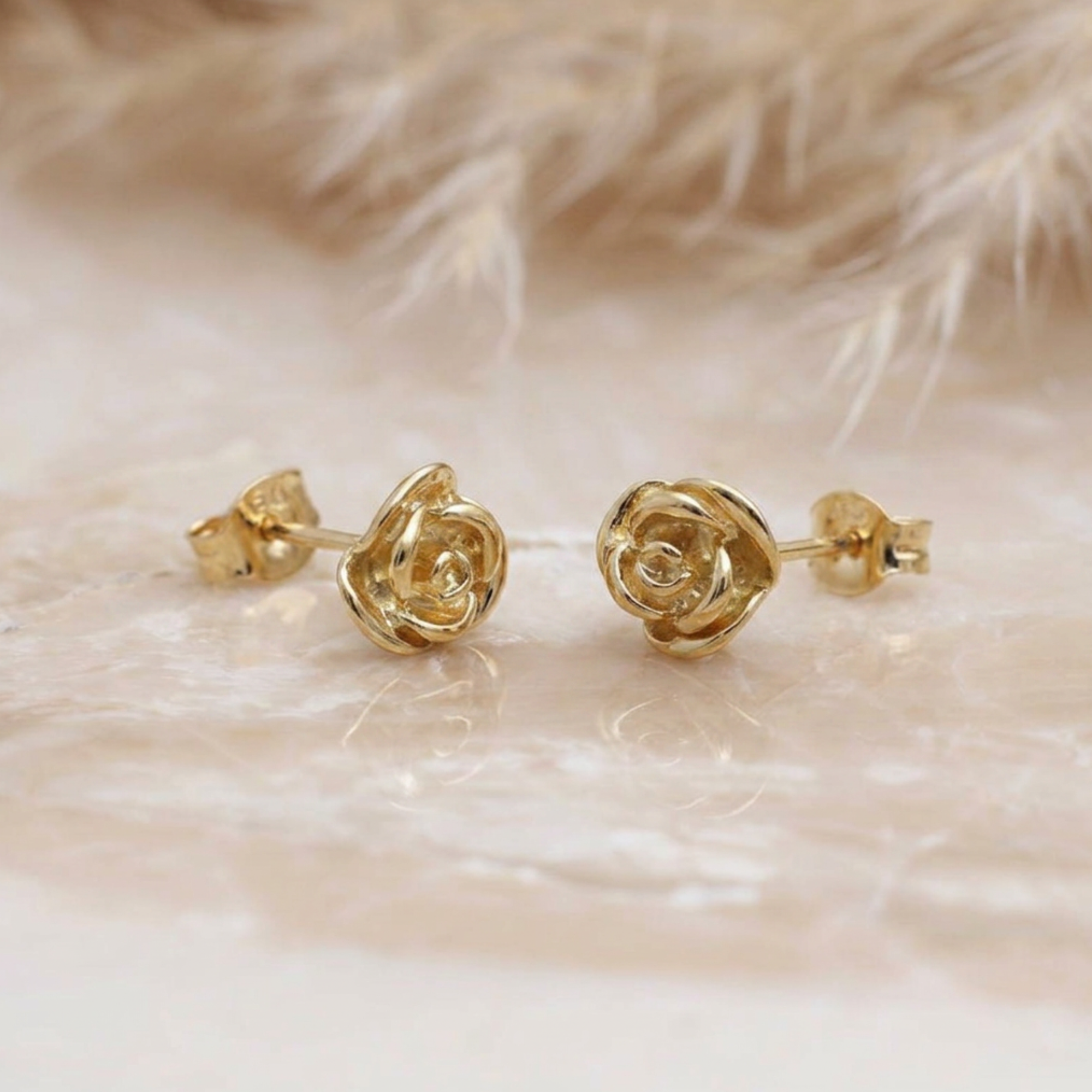 Yellow Gold Plated Rose Stud Earrings