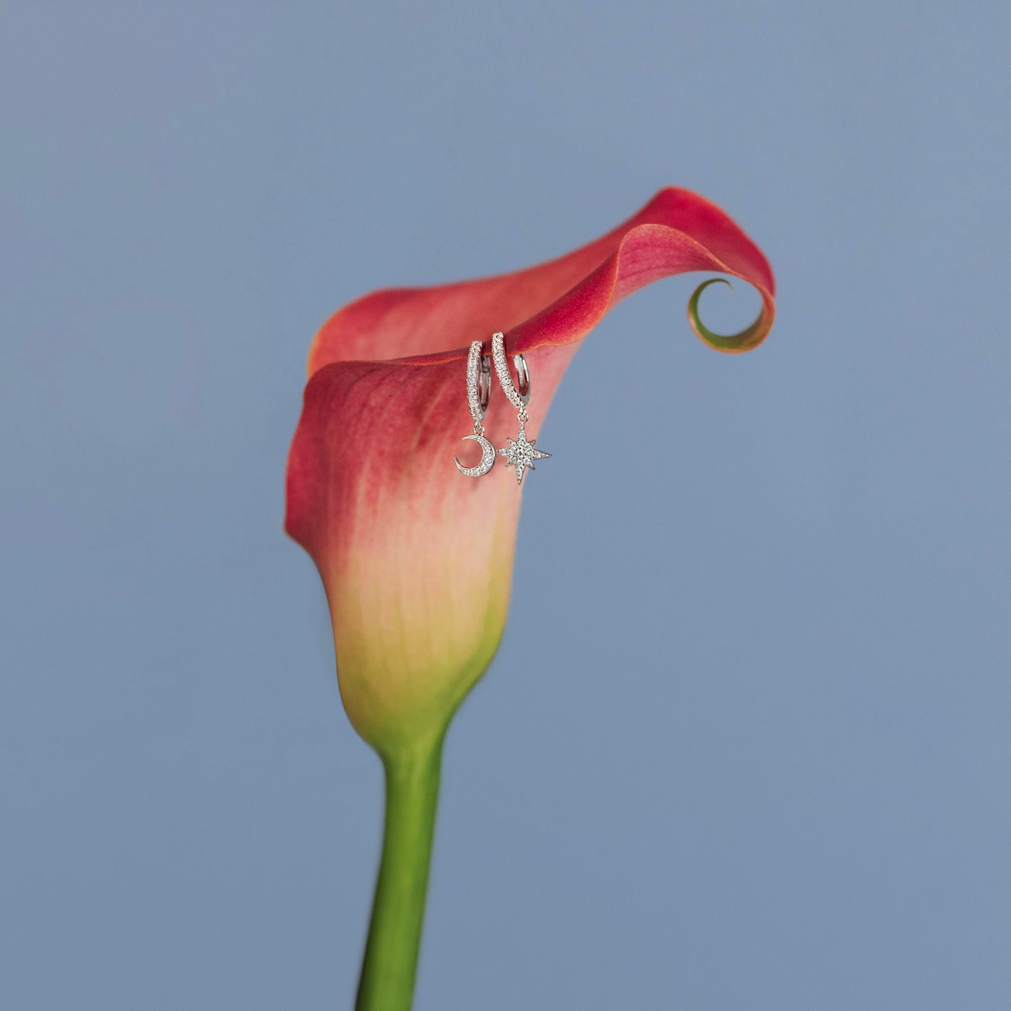 Sterling Silver & Crystal Celestial Huggie Earrings