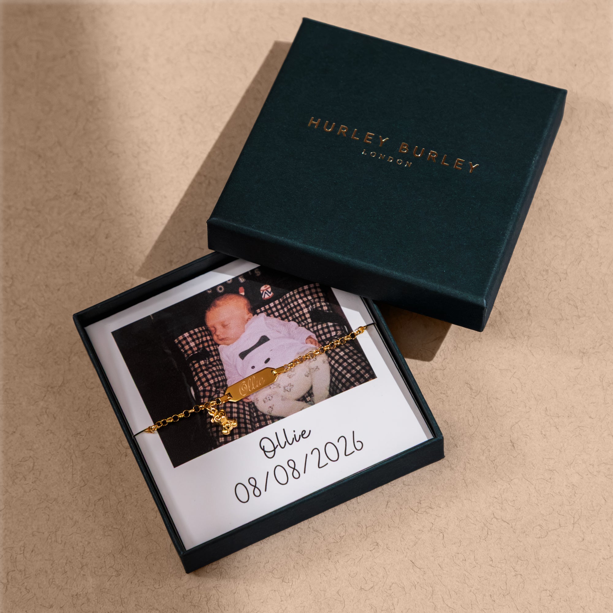 Personalised 18ct Yellow Gold Plated Christening Bracelet with Photobox