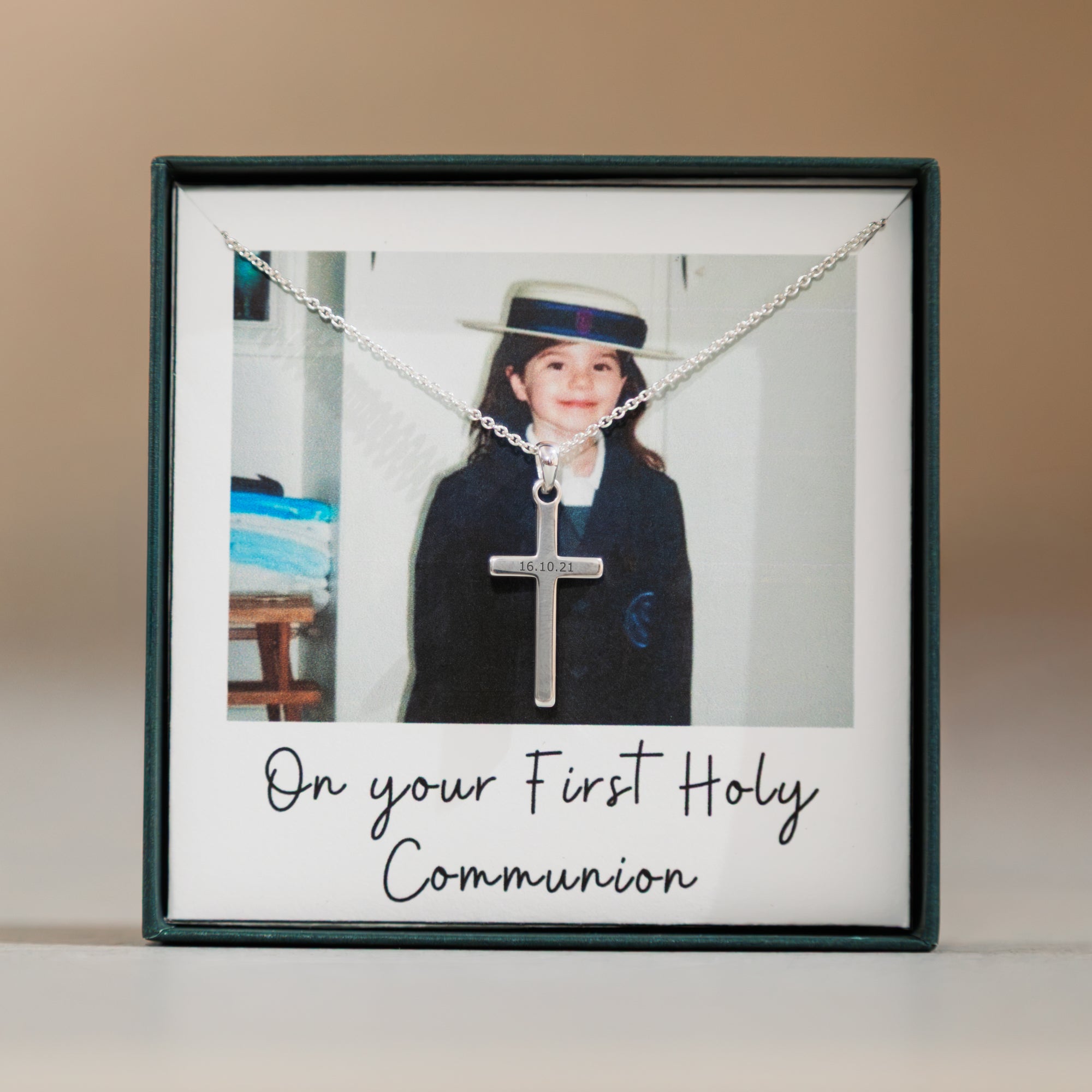 Personalised Sterling Silver Small Cross Necklace with Photobox