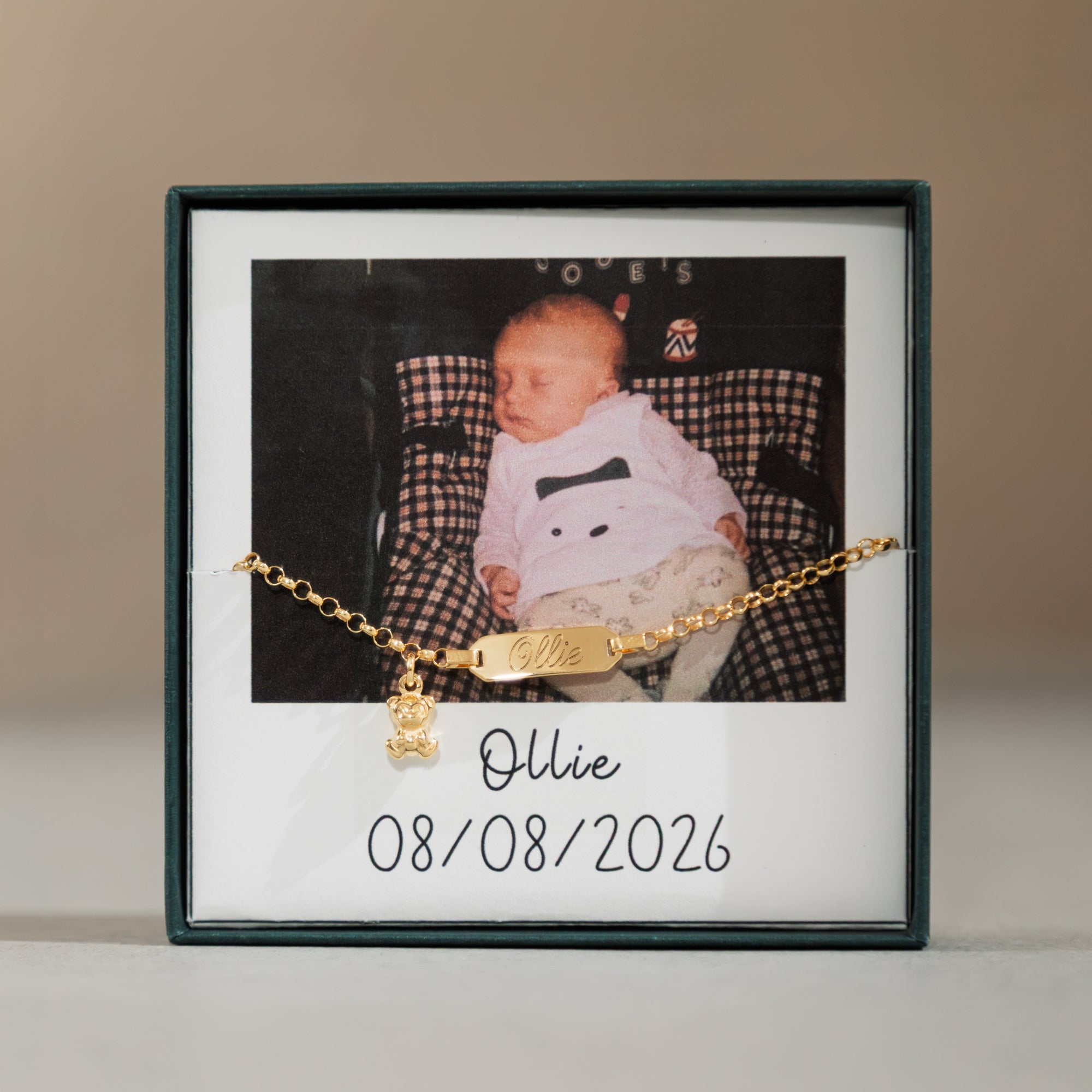 Personalised 18ct Yellow Gold Plated Christening Bracelet with Photobox