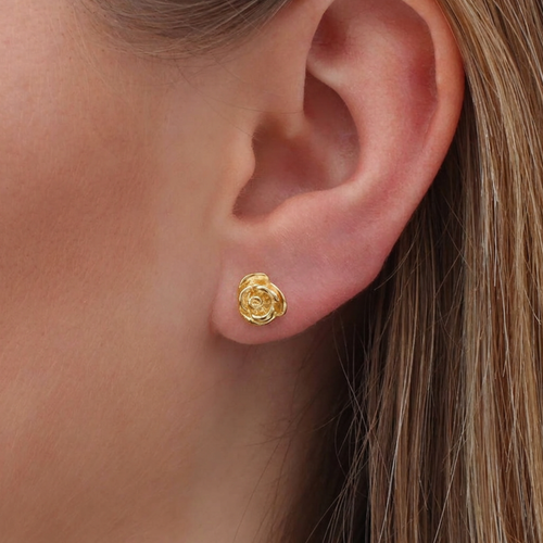 Yellow Gold Plated Rose Stud Earrings