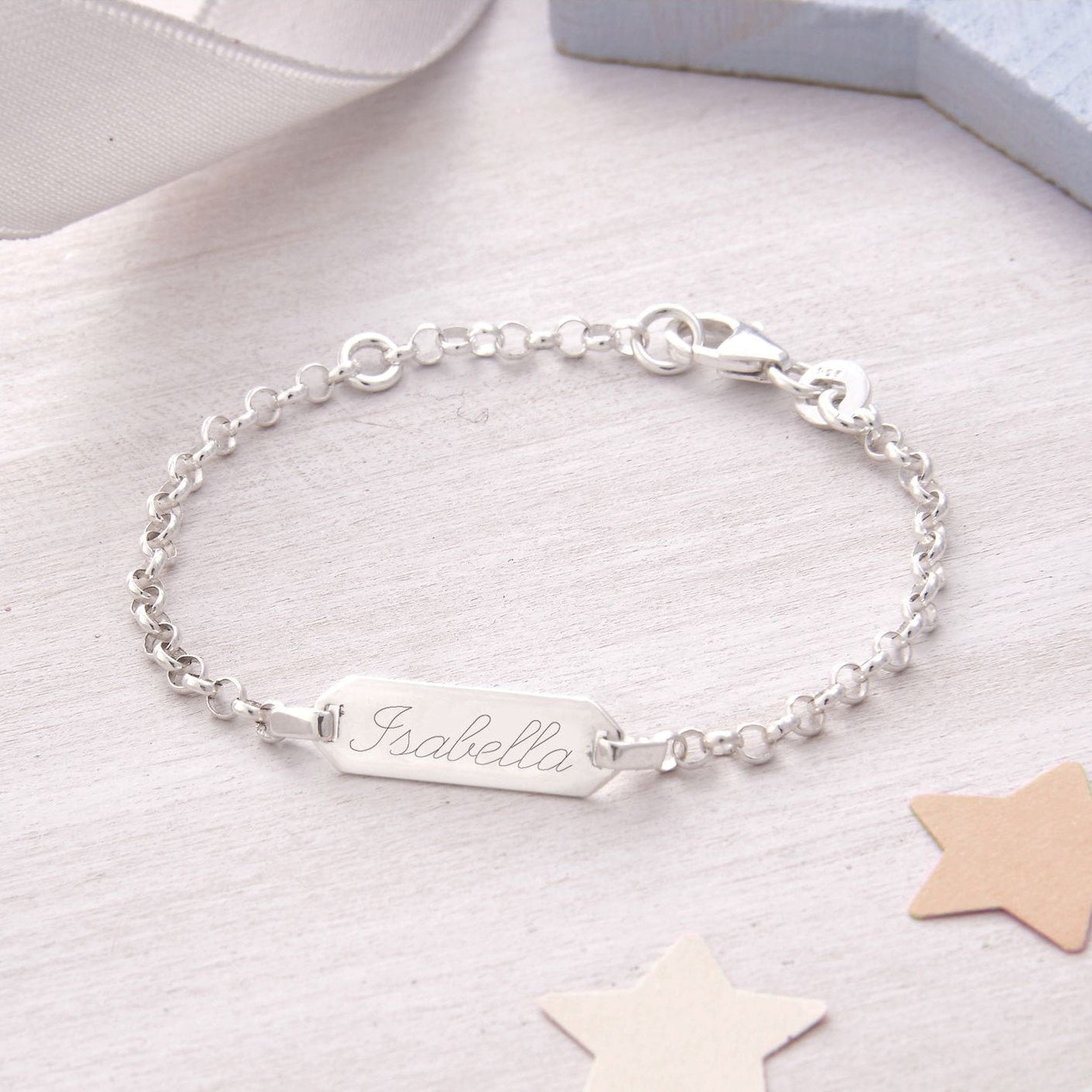 Baby's Personalised Sterling Silver Christening Bracelet with Photobox