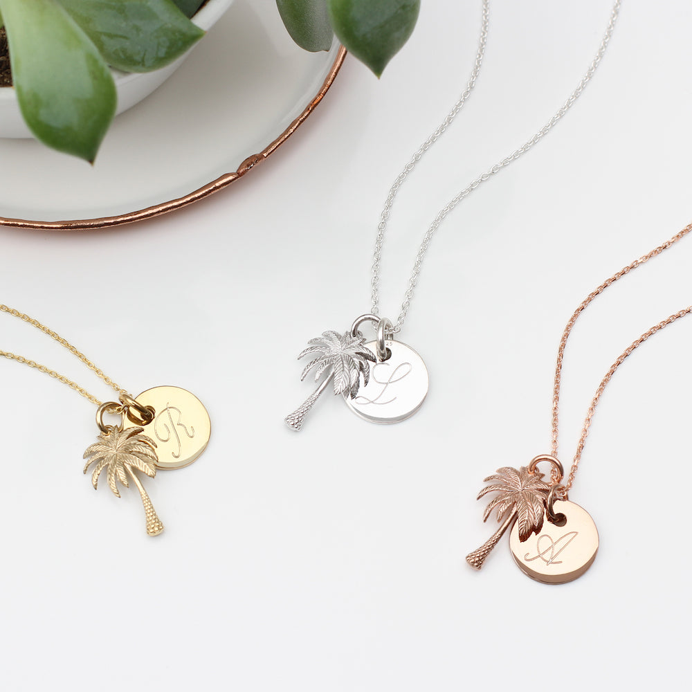 Personalised 18ct Gold Plated or Sterling Silver Palm Tree Necklace