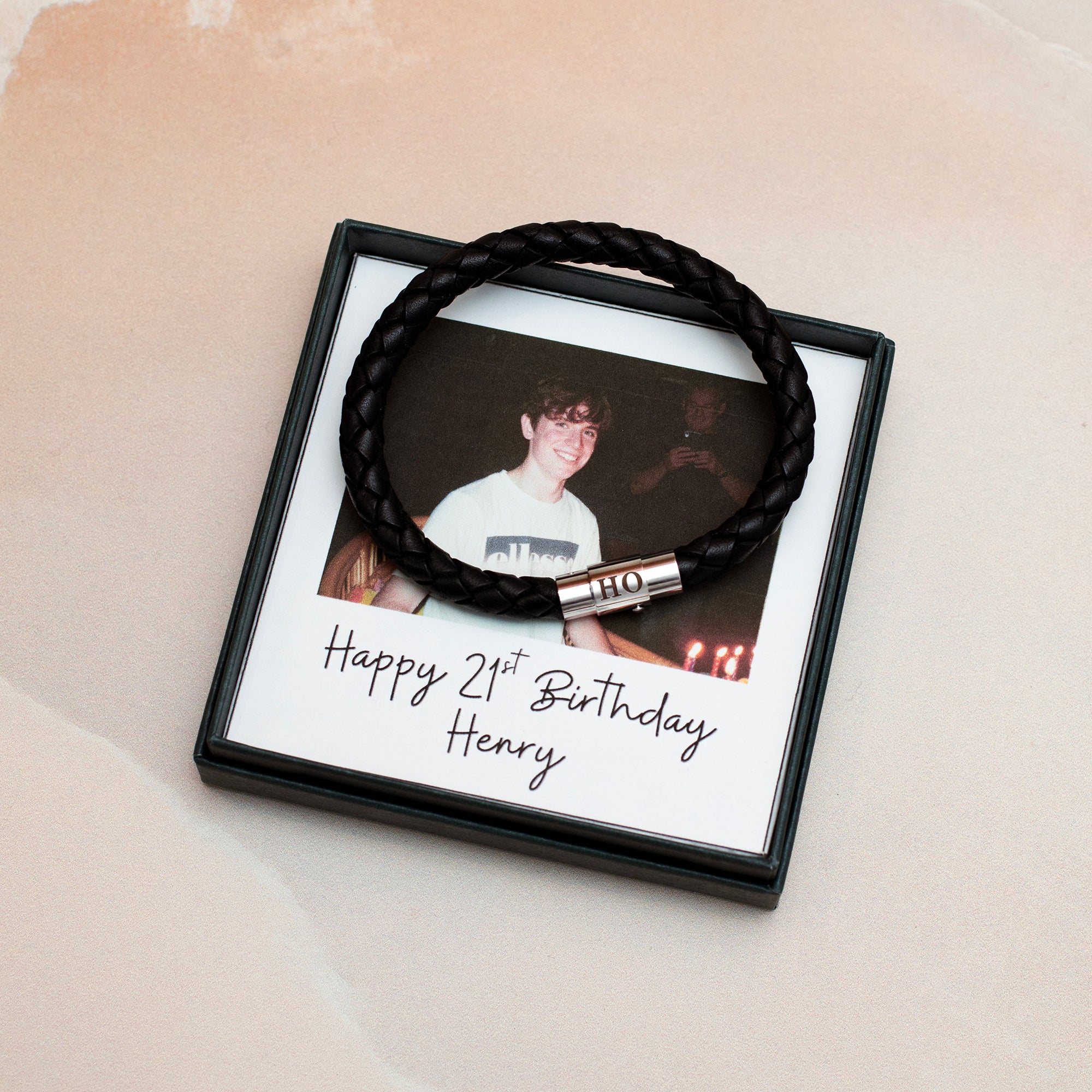 Personalised Men's Leather Bracelet With Photobox