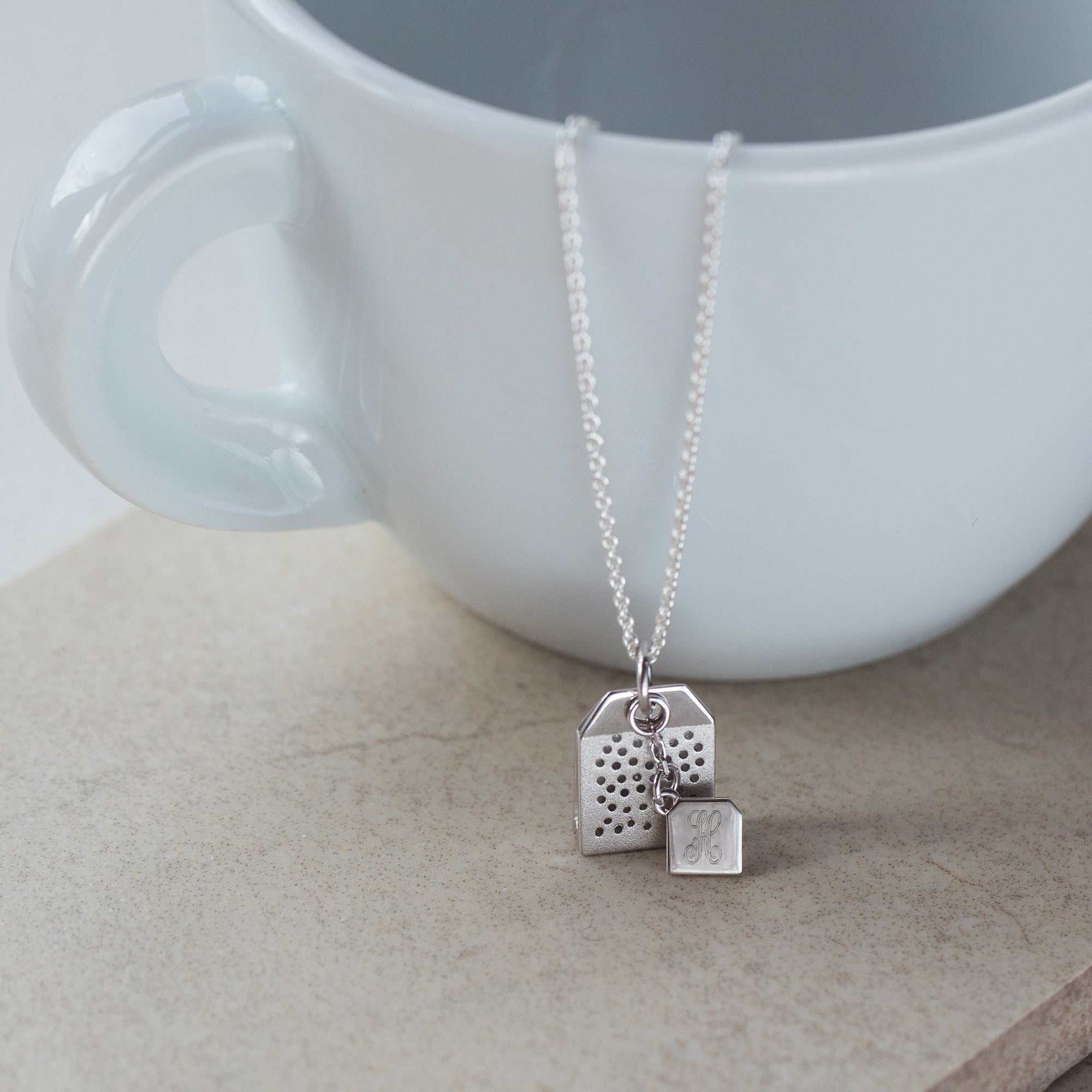 Personalised Silver or 18ct Gold Plated Teabag Necklace