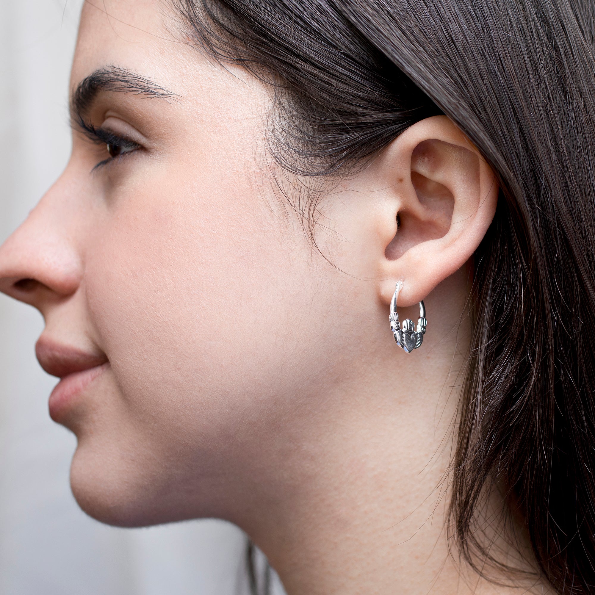 Sterling Silver Claddagh Creole Earrings