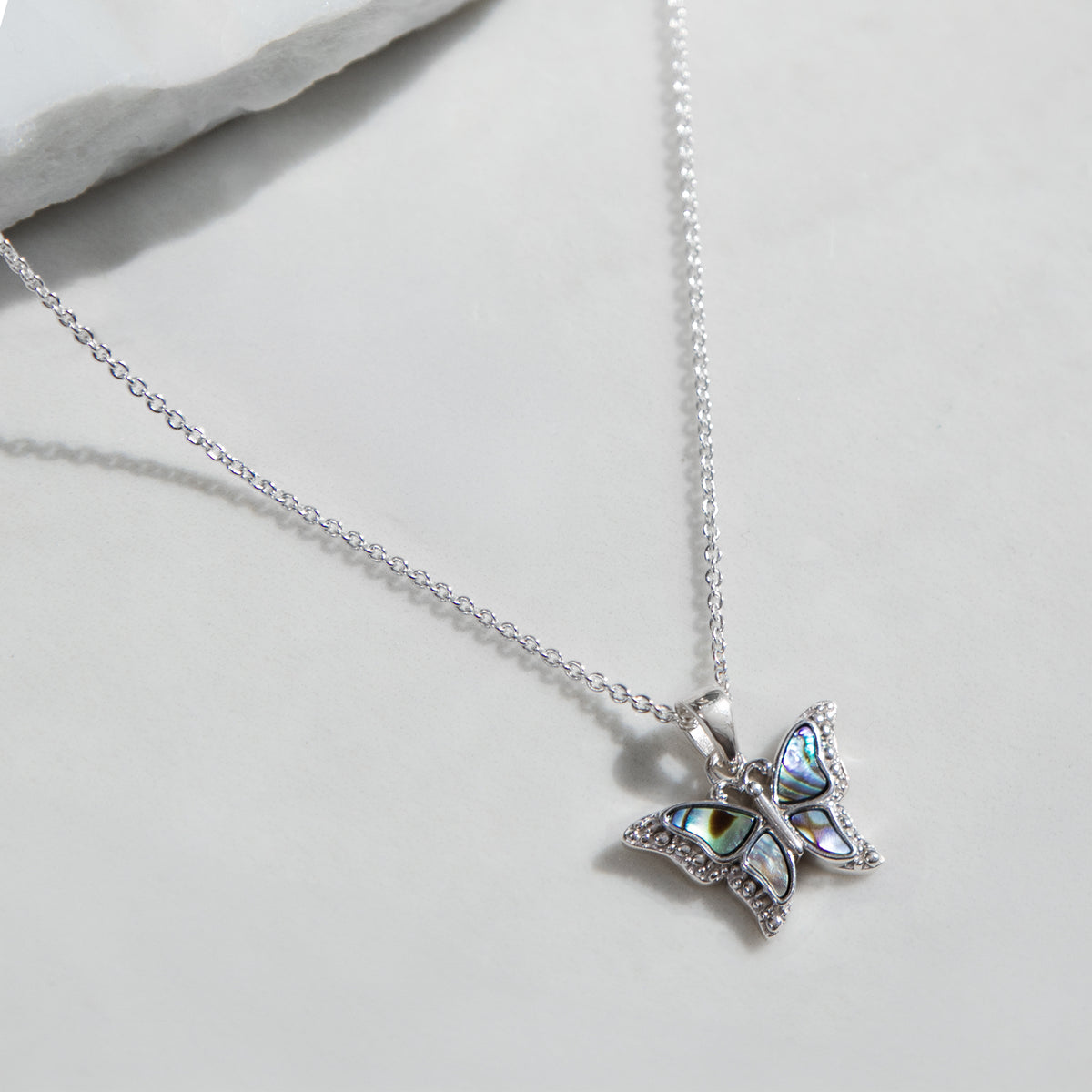 Sterling Silver Pavashell Butterfly Pendant Necklace