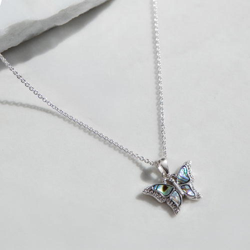 Sterling Silver Pavashell Butterfly Pendant Necklace