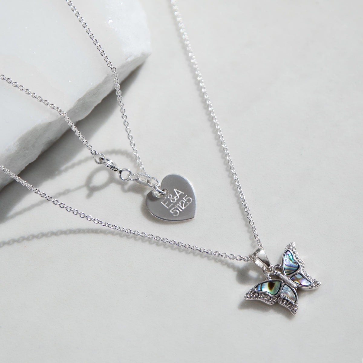Sterling Silver Pavashell Butterfly Pendant Necklace