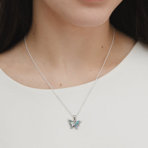 Sterling Silver Pavashell Butterfly Pendant Necklace