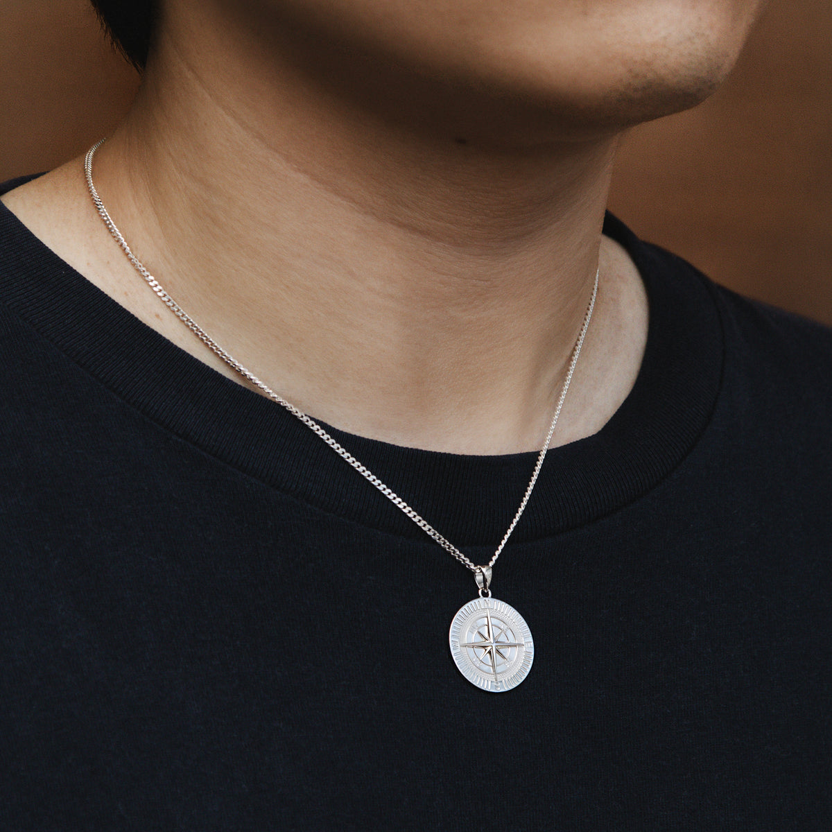 Personalised Sterling Silver Compass Necklace