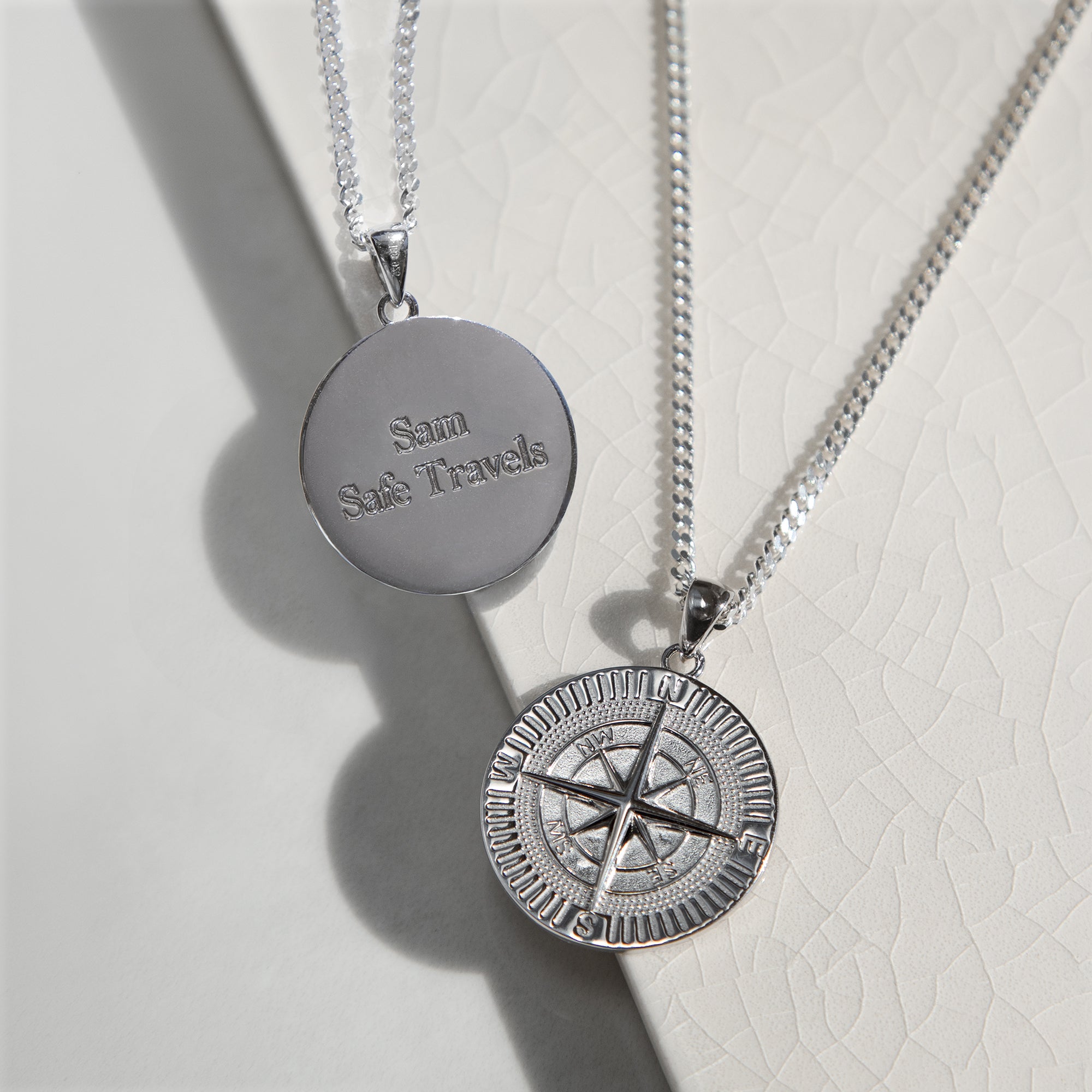 Personalised Sterling Silver Compass Necklace