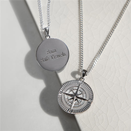 Personalised Sterling Silver Compass Necklace