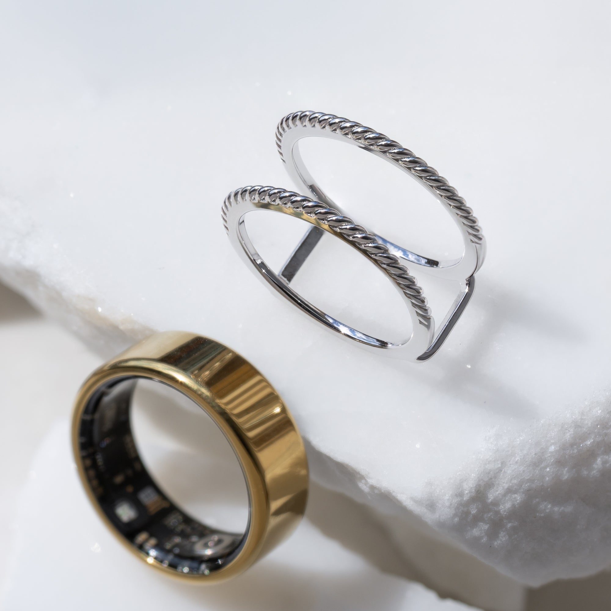 Sterling Silver Rhodium Plated Twist Oura Ring Cover