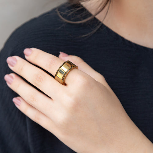 Sterling Silver Gold Plated Black Nano Crystal Oura Ring Cover