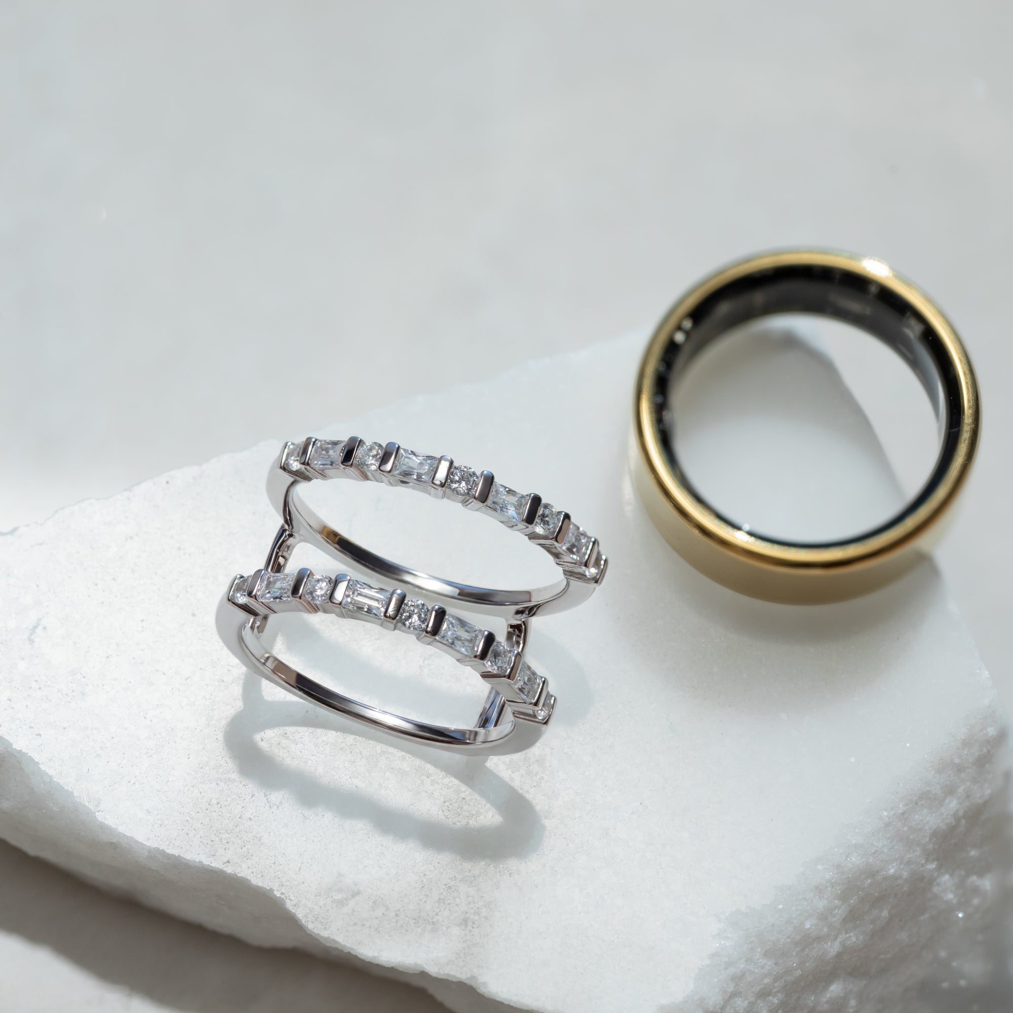 Sterling Silver Rhodium Plated CZ Oura Ring Cover