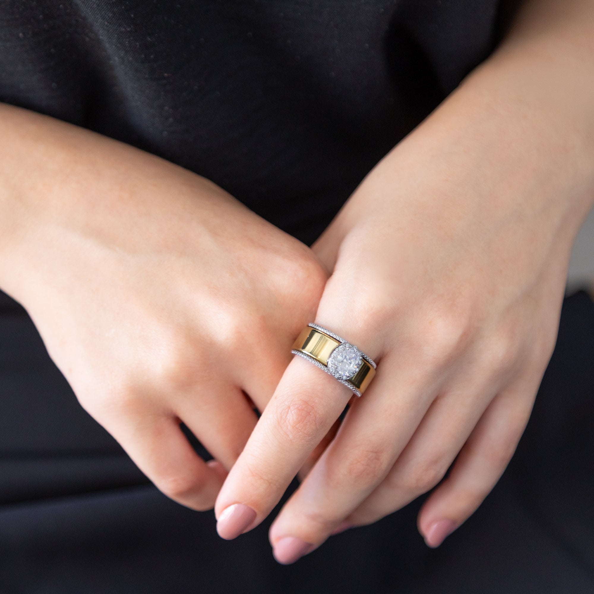 Sterling Silver Rhodium Plated Oval CZ Cluster Oura Ring Cover