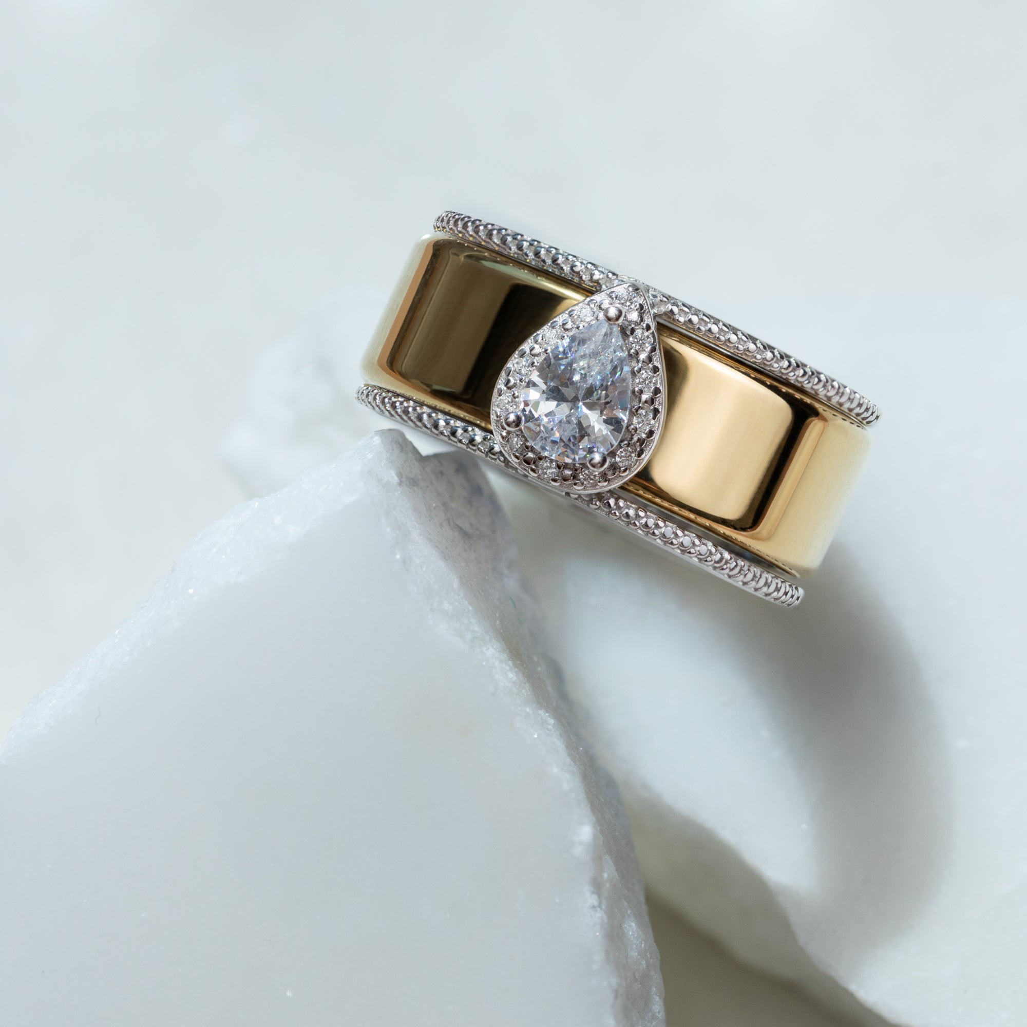 Sterling Silver Rhodium Plated Teardrop CZ Cluster Oura Ring Cover
