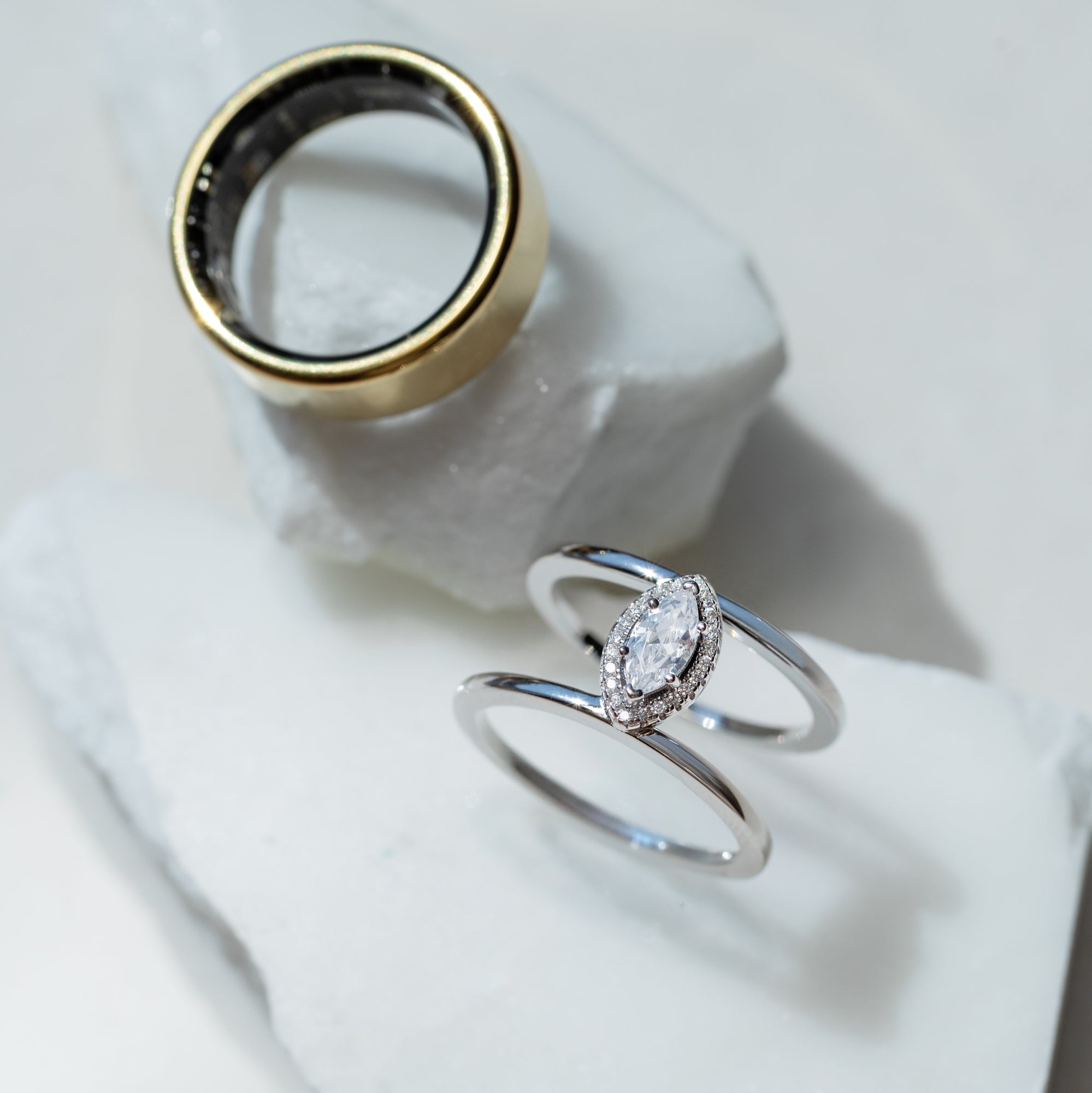 Sterling Silver Rhodium Plated Marquise CZ Cluster Oura Ring Cover