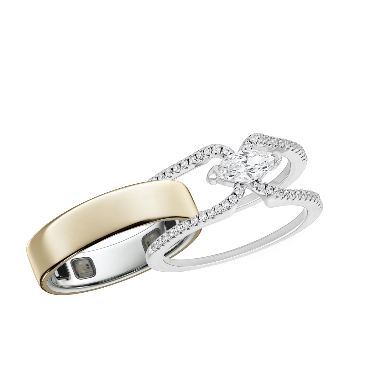Sterling Silver Rhodium Plated Marquise CZ Oura 5 Ring Cover