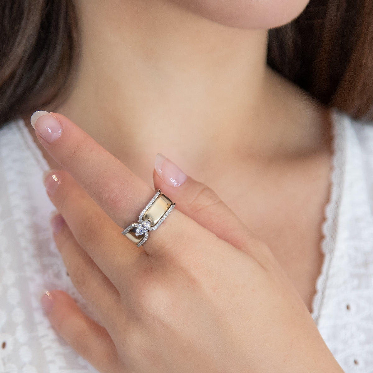 Sterling Silver Rhodium Plated Marquise CZ Oura 5 Ring Cover